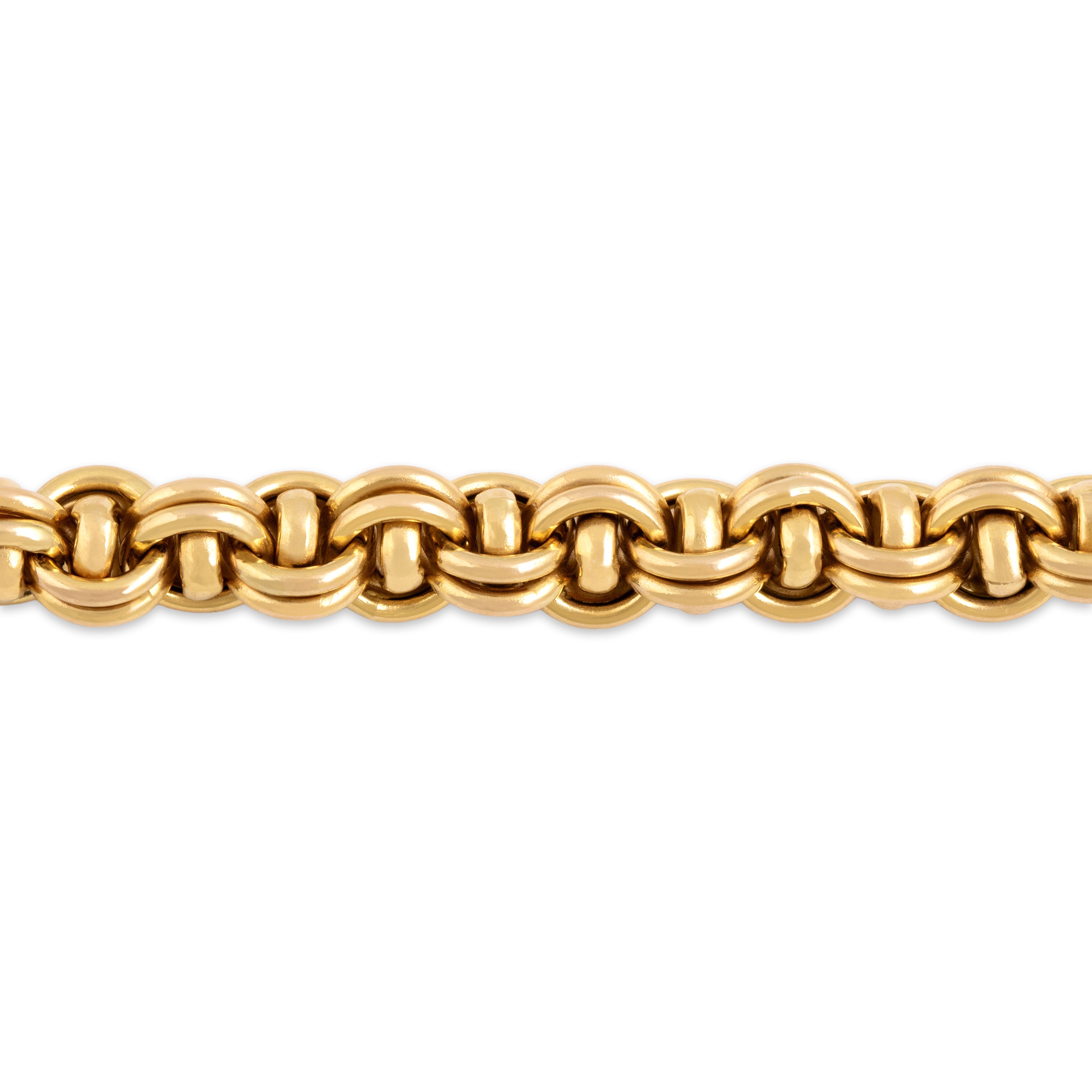 Vintage Italian Substantial 14k Yellow & Rosy Yellow Gold Dimensional Link Bracelet - detail view #1