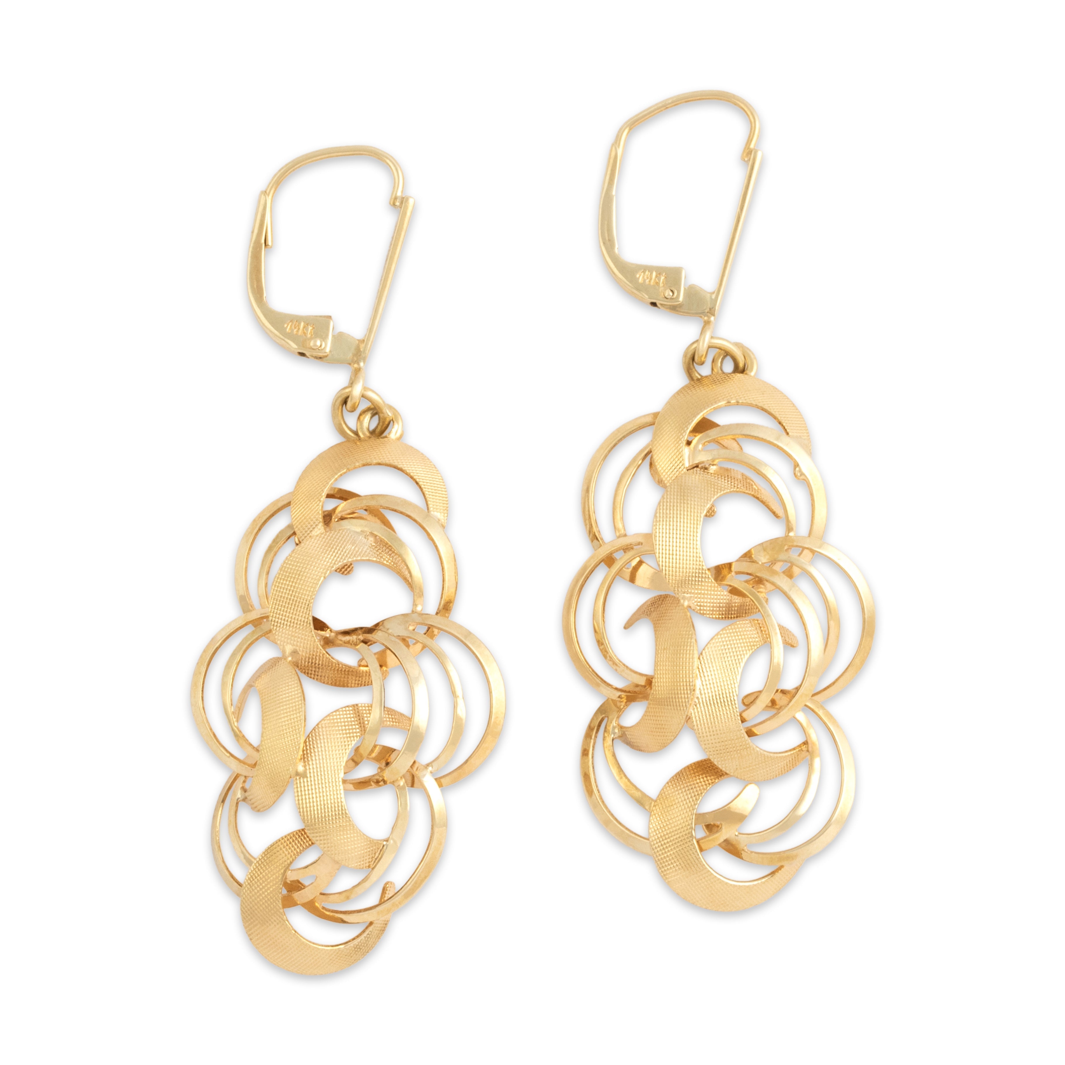 Vintage 14k Yellow Gold Artistic Crescent Cluster Dangle Earrings - Overall view