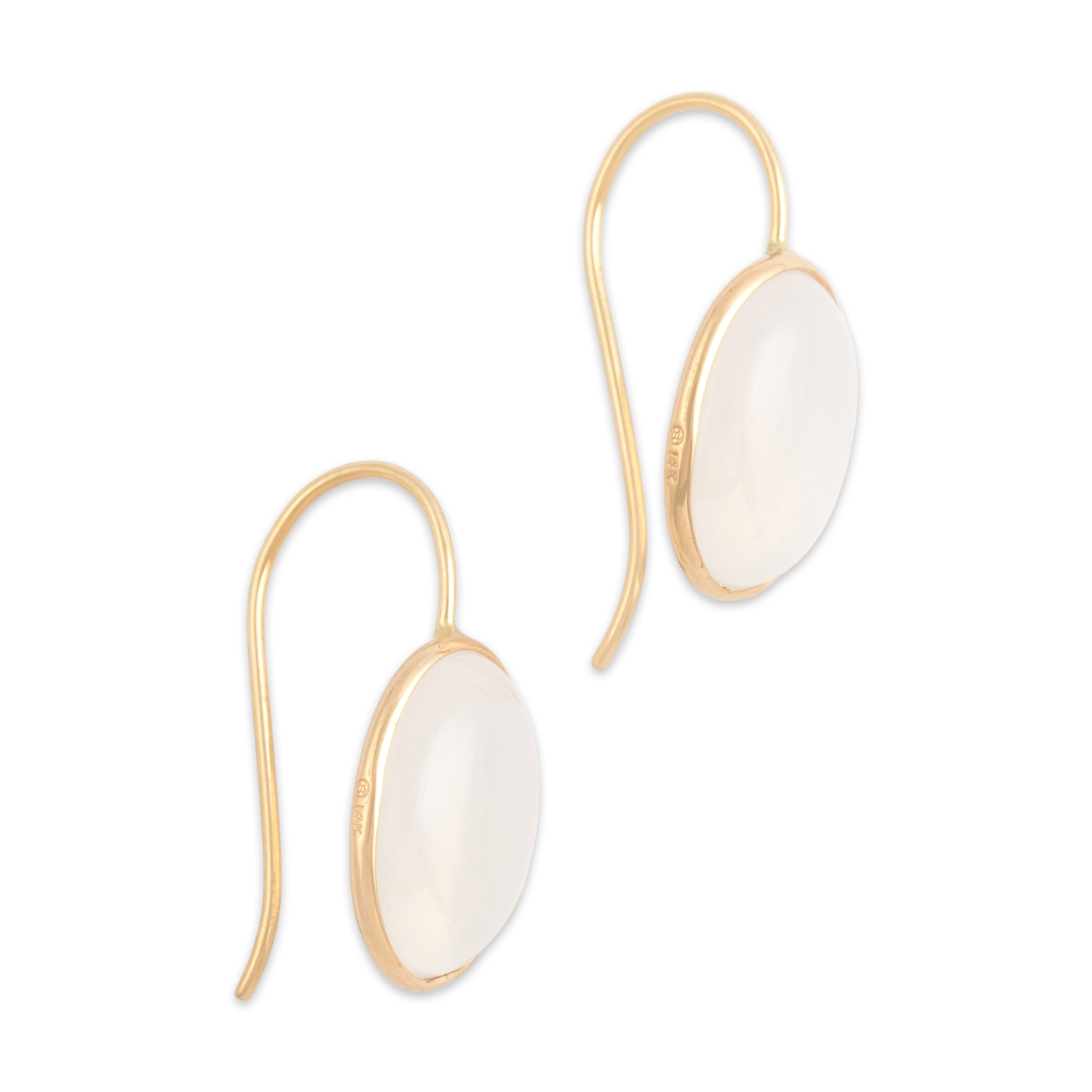 Estate 14k Yellow Gold 8.82cttw Moonstone Glowing Modern Bezel-Set Dangle Earrings - Side view