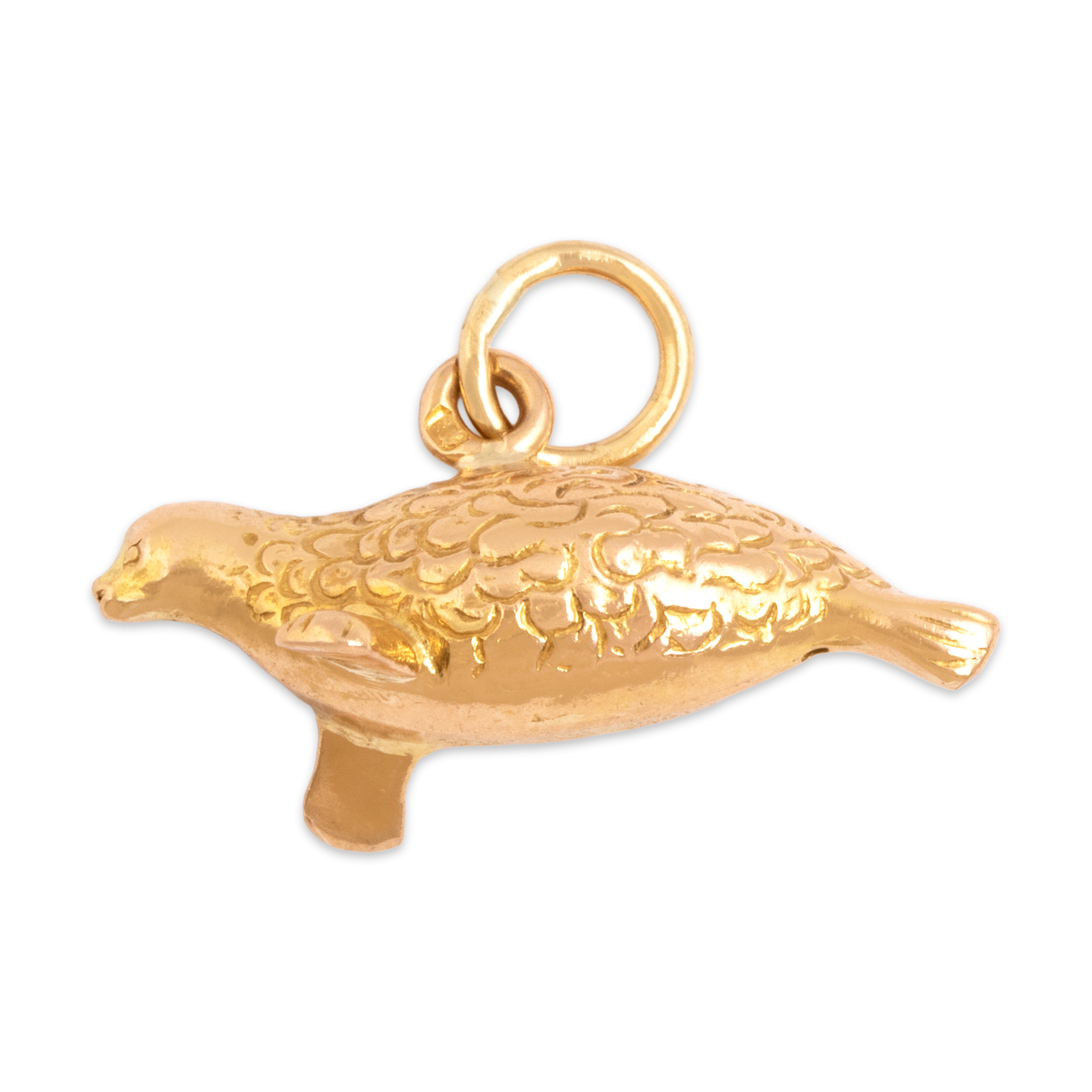 Vintage Portuguese 19k Rosy Yellow Gold Adorable Textured Puffy Seal Charm / Pendant - detail view #2