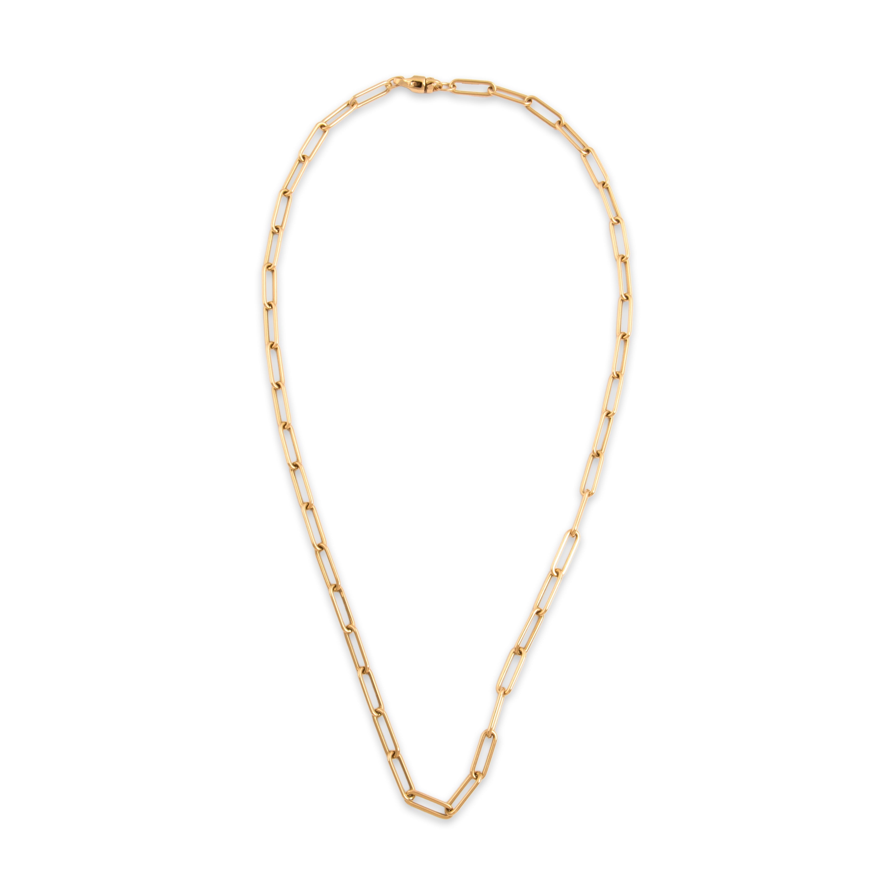 Estate Italian Lightweight 18k Yellow Gold Gleaming Paperclip Link Necklace - Overall view