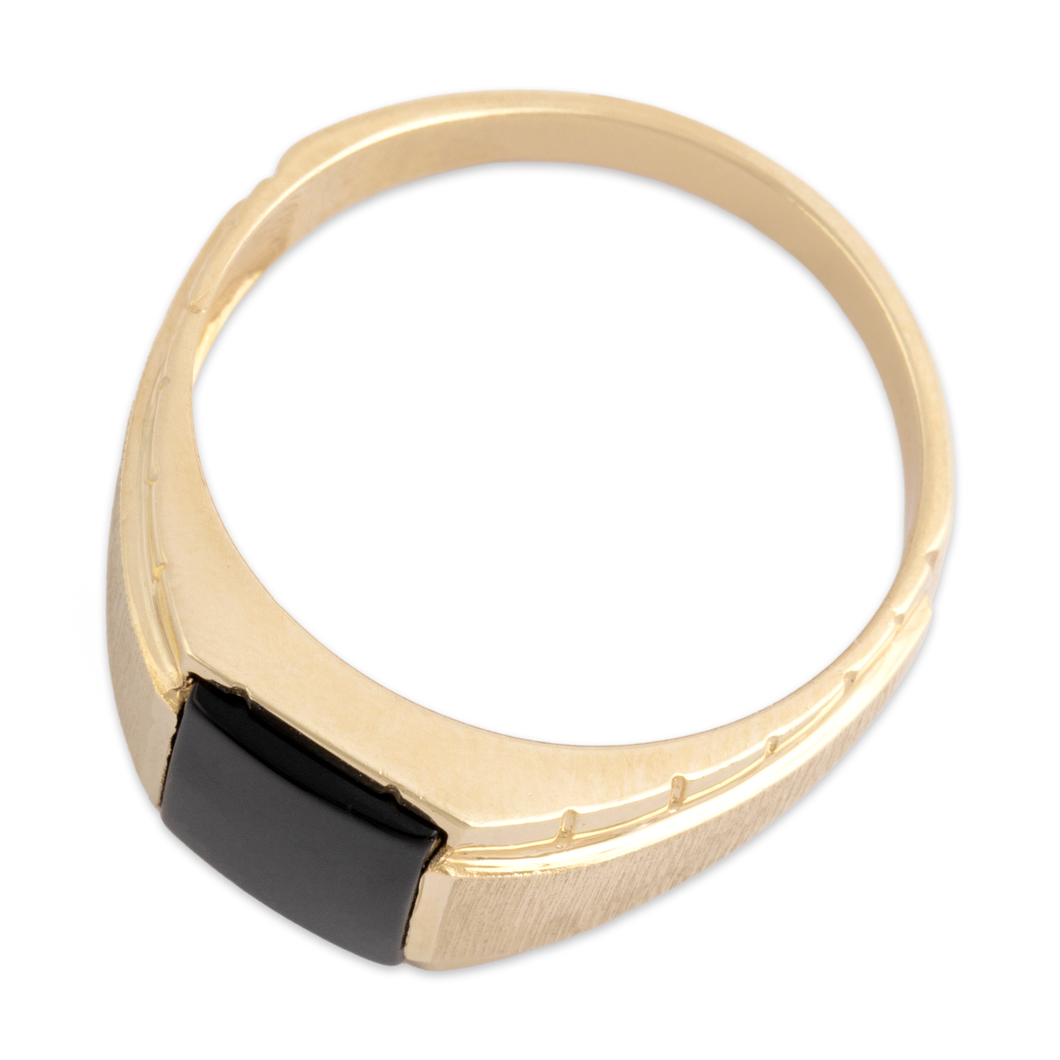 Vintage 14k Yellow Gold 12.23ct Onyx Bold Ribbed Shoulder Signet Ring - Overall view