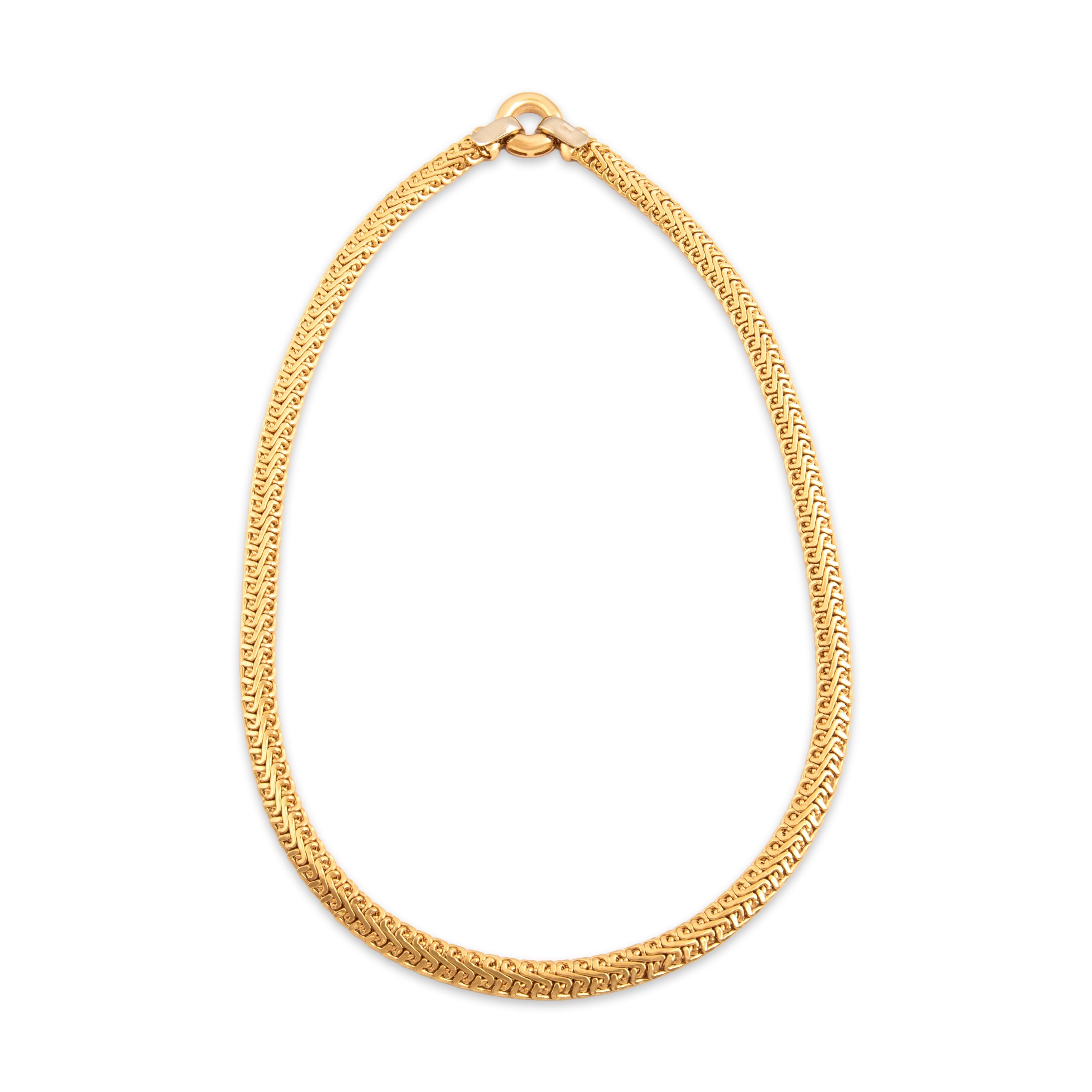 Vintage Italian 18k Yellow & White Gold Dual Opening Flat Artistic Link Necklace - Overall view