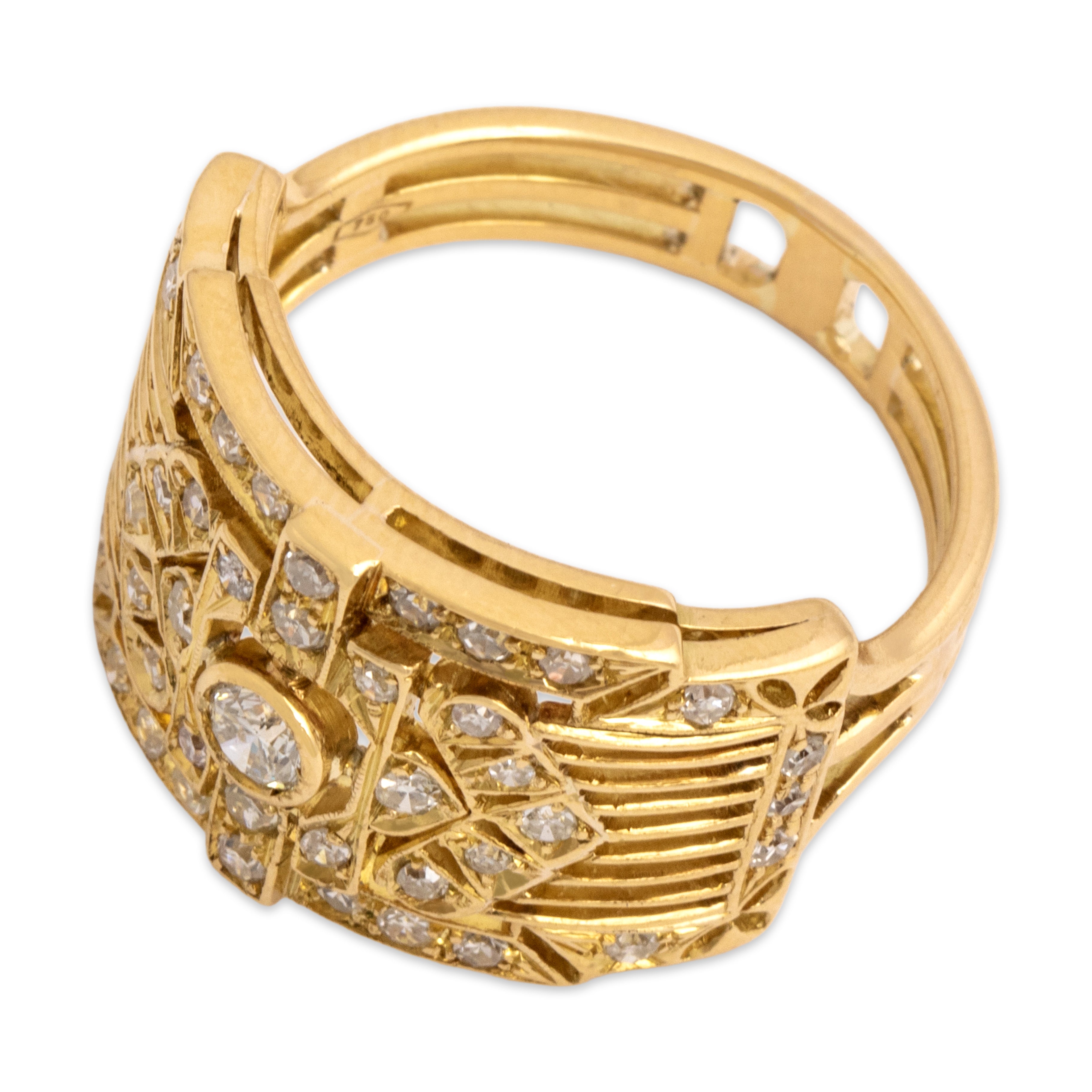Vintage 18k Yellow Gold .52cttw Diamond Ornate Wide Geometric Ring - Overall view