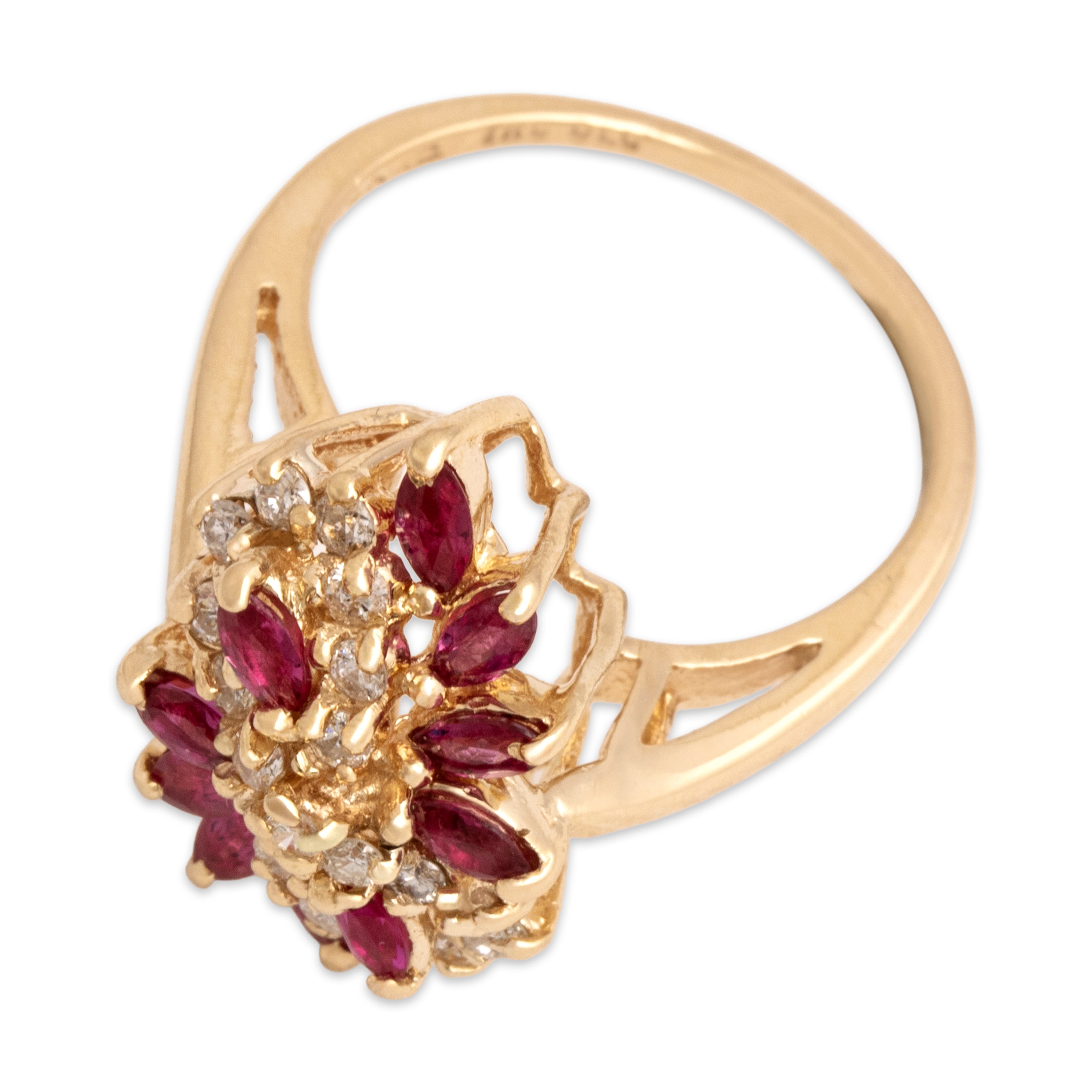 Vintage 14k Yellow Gold .63cttw Ruby Diamond Dazzling Infinity Cluster Ring - Overall view