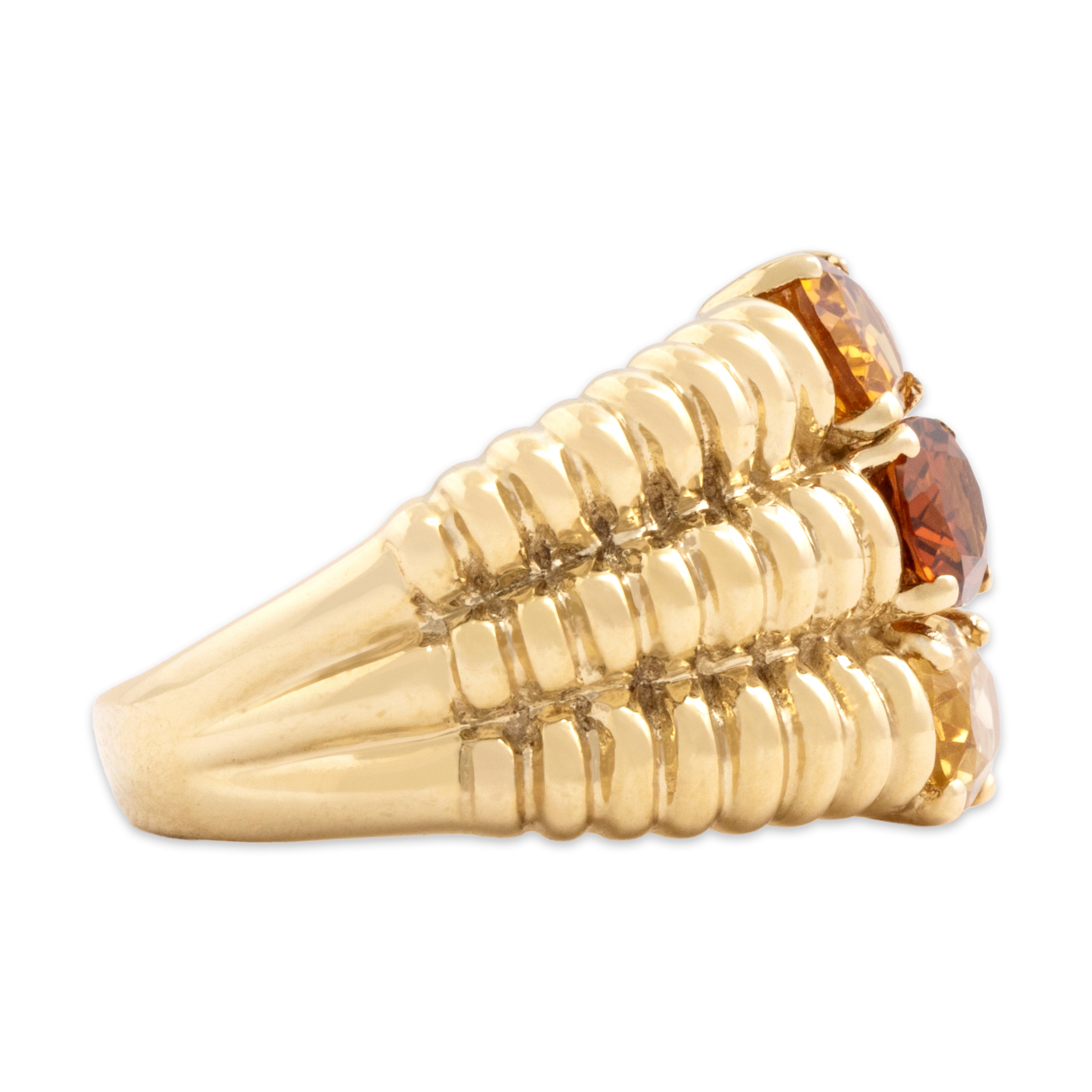 Vintage 10k Yellow Gold 1.8cttw Pale Yellow Palmeira Honey Citrine Sunny Ribbed Trio Ring - Side view