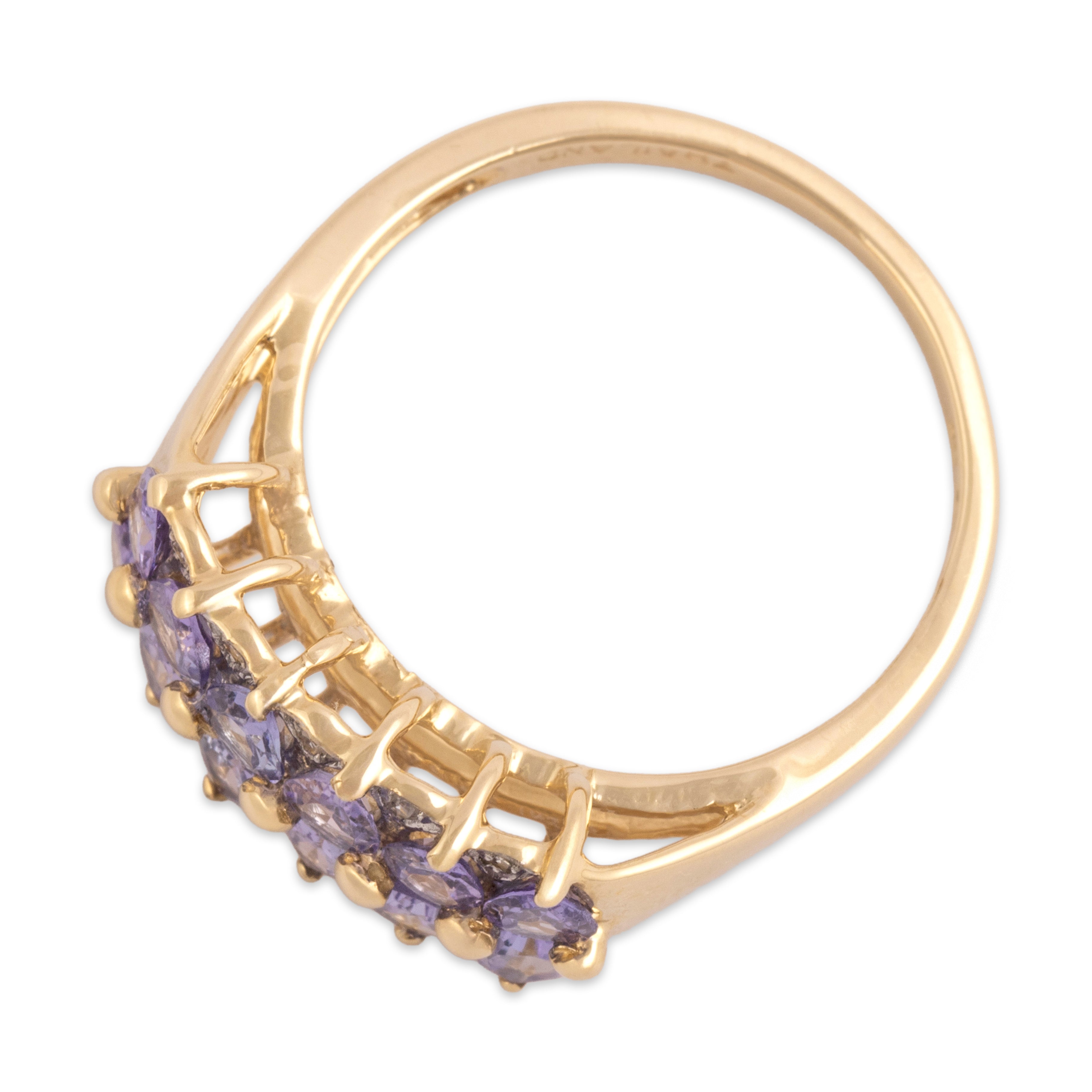 Vintage 14k Yellow Gold 1.32cttw Tanzanite Diamond Bright Pear-Cut Line Ring - Overall view