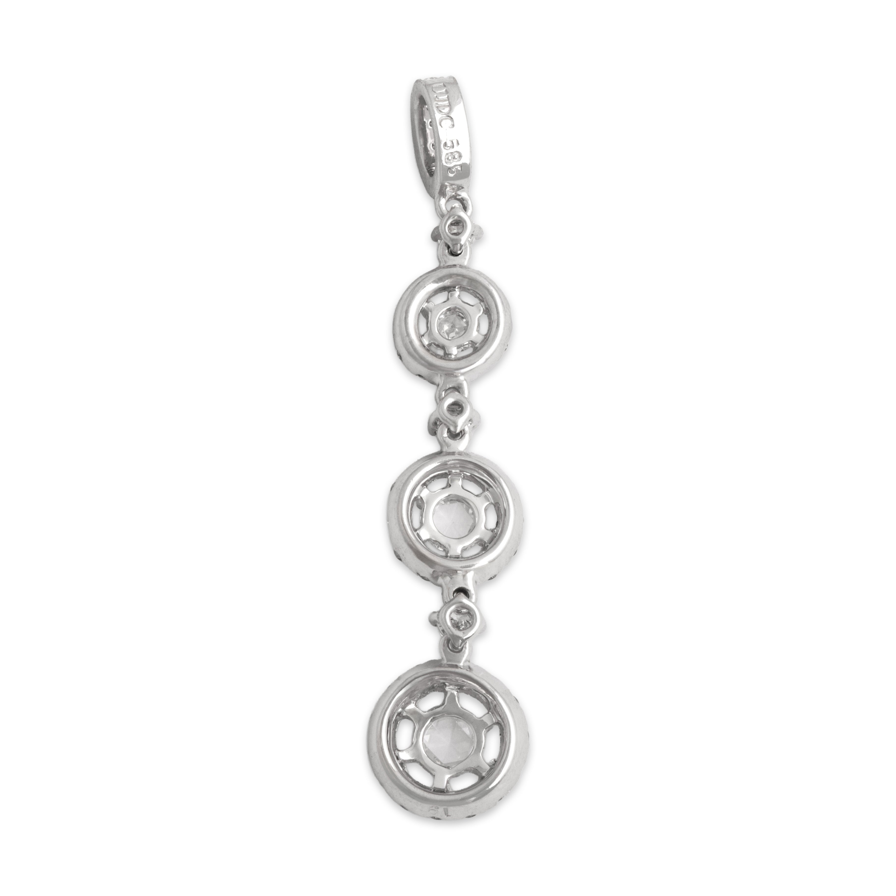 Vintage 14k White Gold Diamond Rose Cut Diamond Graduating Sparkling Halos Pendant - Back view