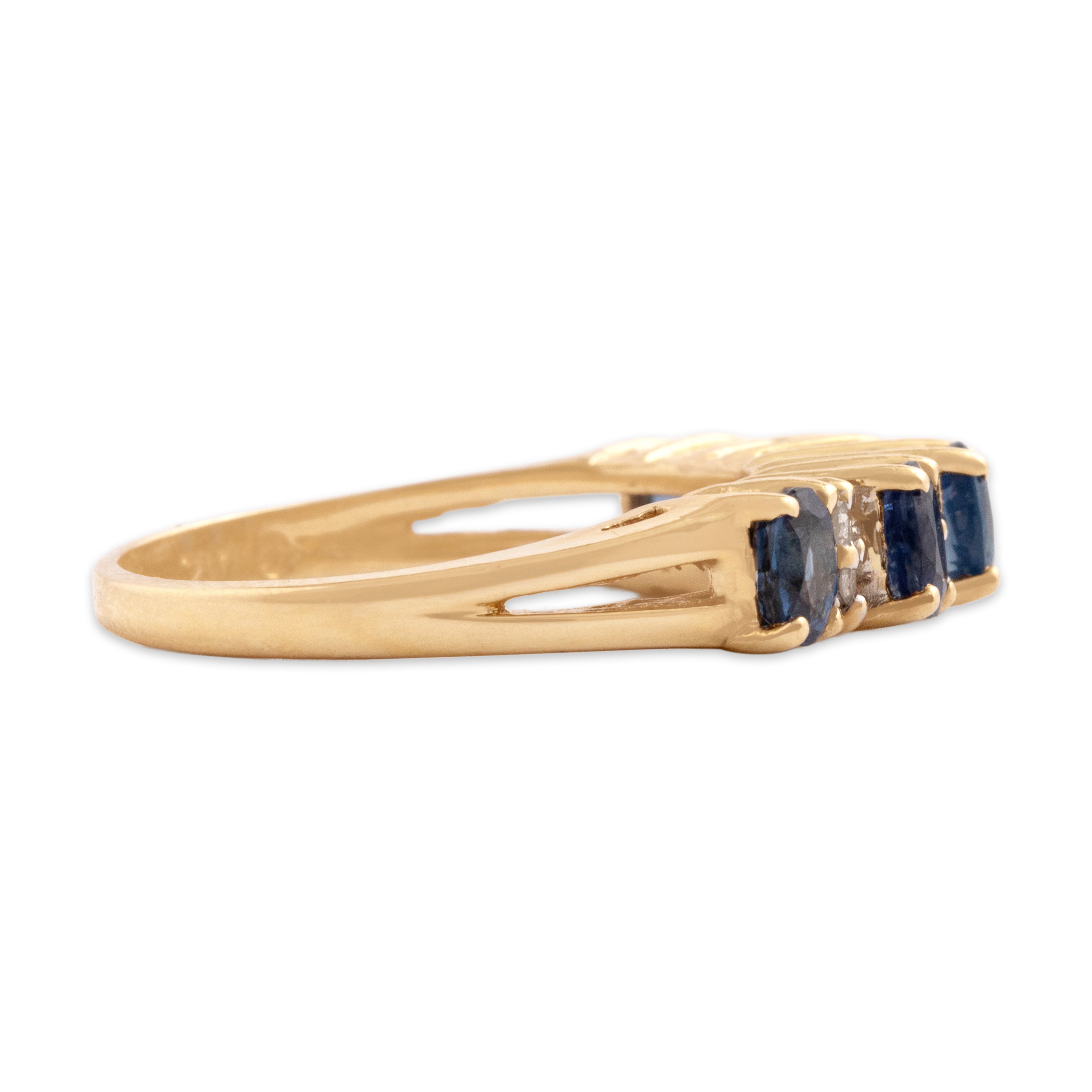 Vintage 14k Yellow Gold .89cttw Blue Sapphire Diamond Oval Ascending Step Line Ring - Side view
