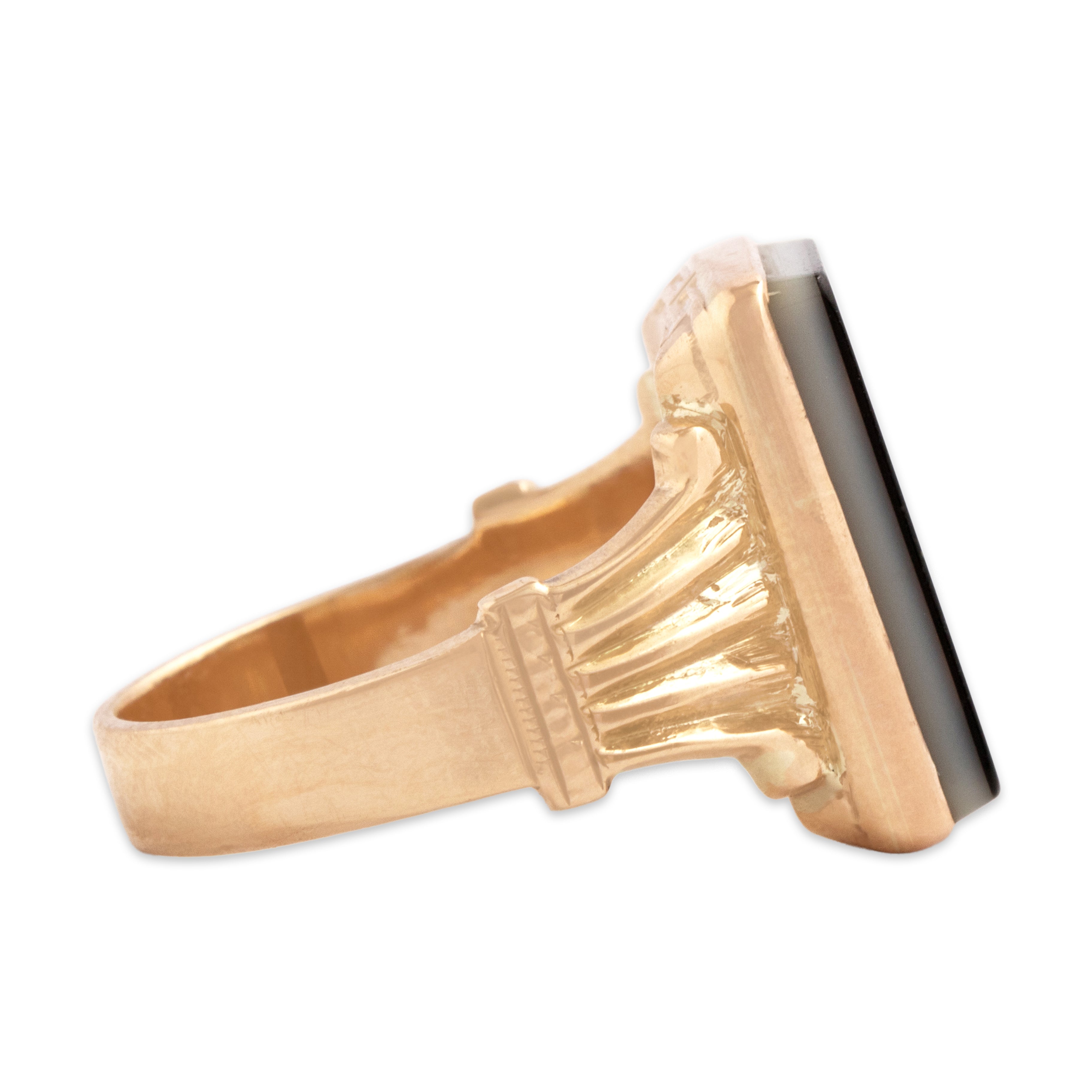 Antique Victorian 10k Rosy Yellow Gold 2.53ct Banded Agate Wonderful Fluted Carved Initial 