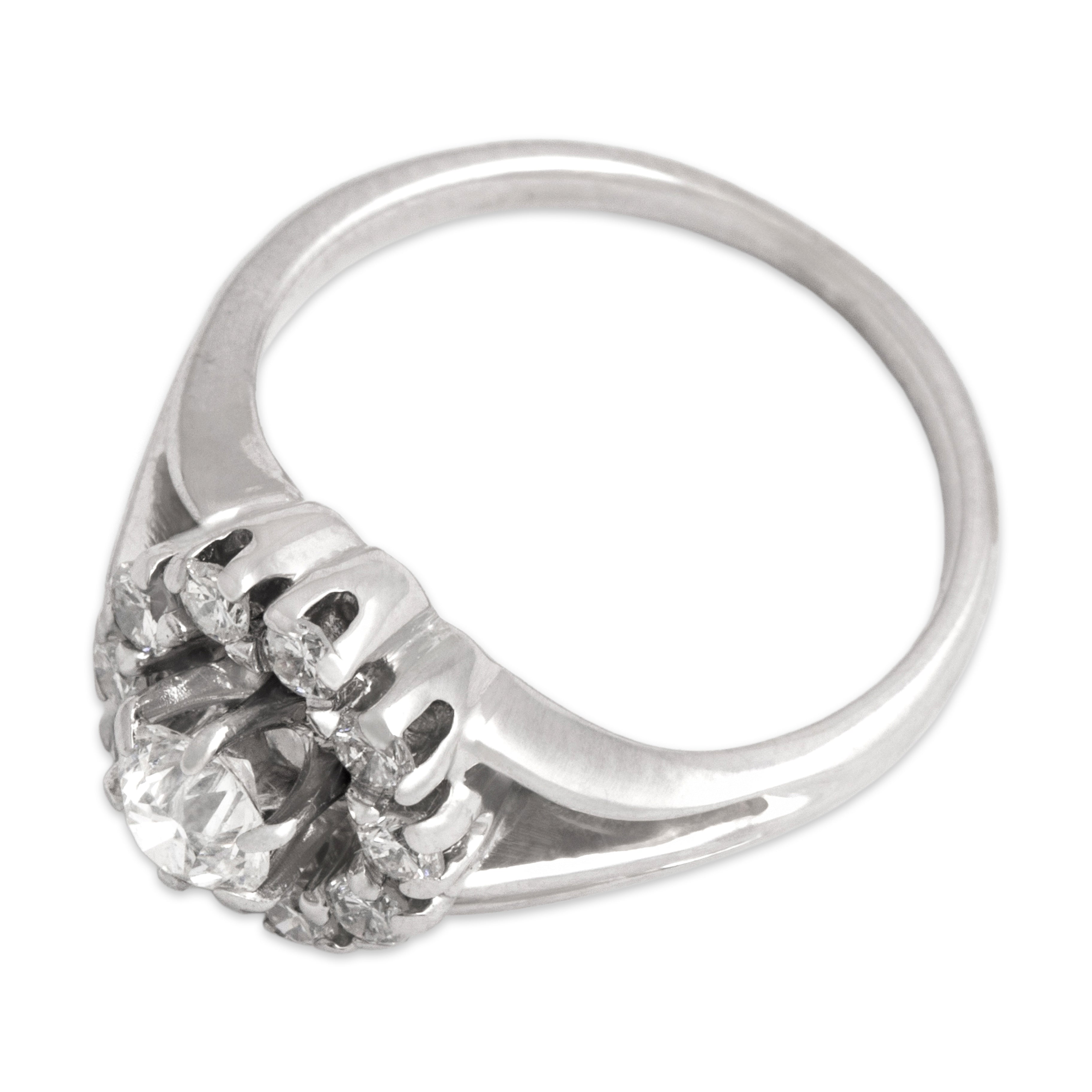 Vintage 14k White Gold .75cttw Old European Cut Diamond Split-Shoulder Dazzling Foriform Halo Ring - Overall view