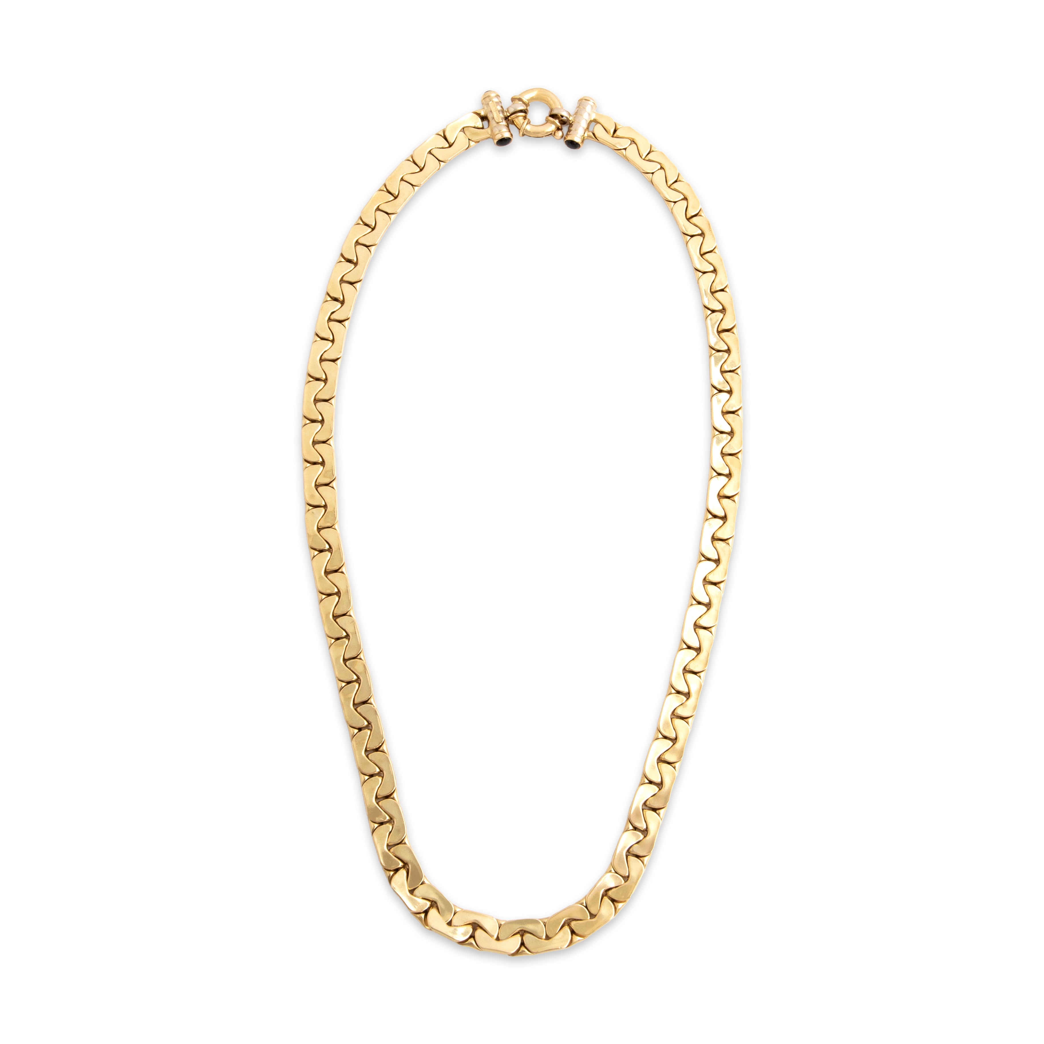Vintage Italian Heavy 18k Yellow Gold .53cttw Dark Blue Sapphire C-Link Necklace - Overall view