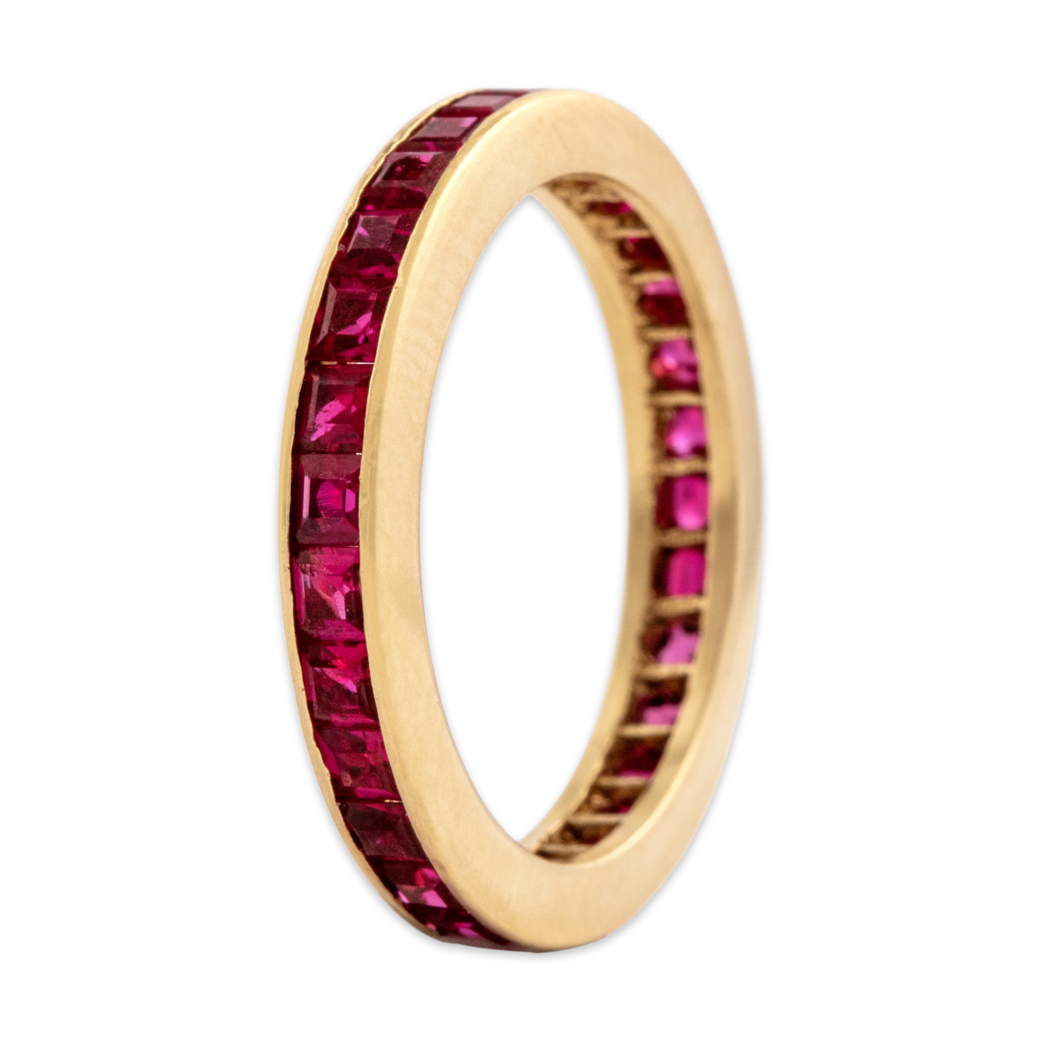 Vintage 14k Yellow Gold 1.58cttw Synthetic Ruby Bright Channel Eternity Band Ring - Overall view