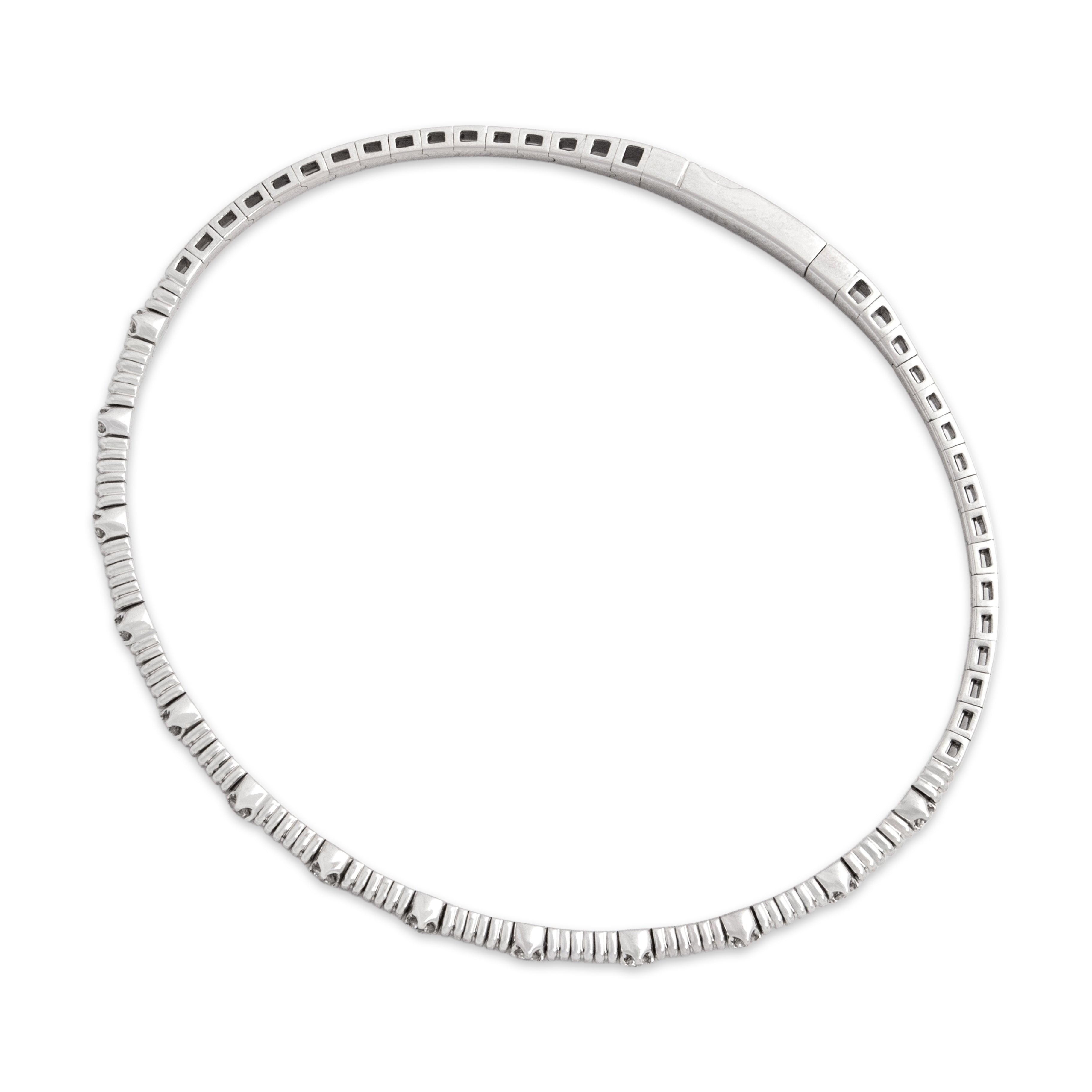 Estate 14k White Gold Diamond Flexible Dotted Tennis Bangle Bracelet - detail view #1