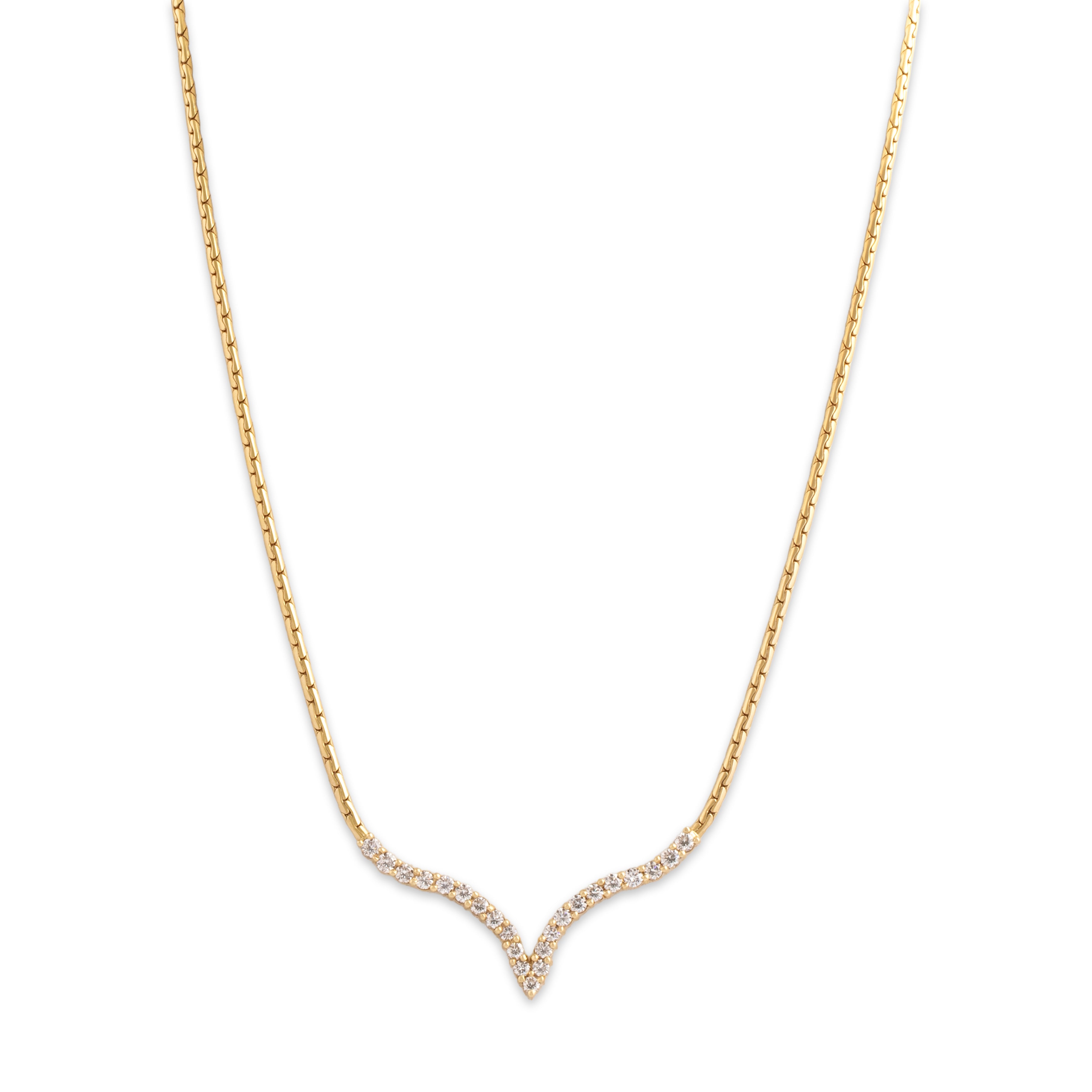 Vintage 18k Yellow Gold 1.37cttw Diamond Sleek Sparkling Chevron Necklace - detail view #1