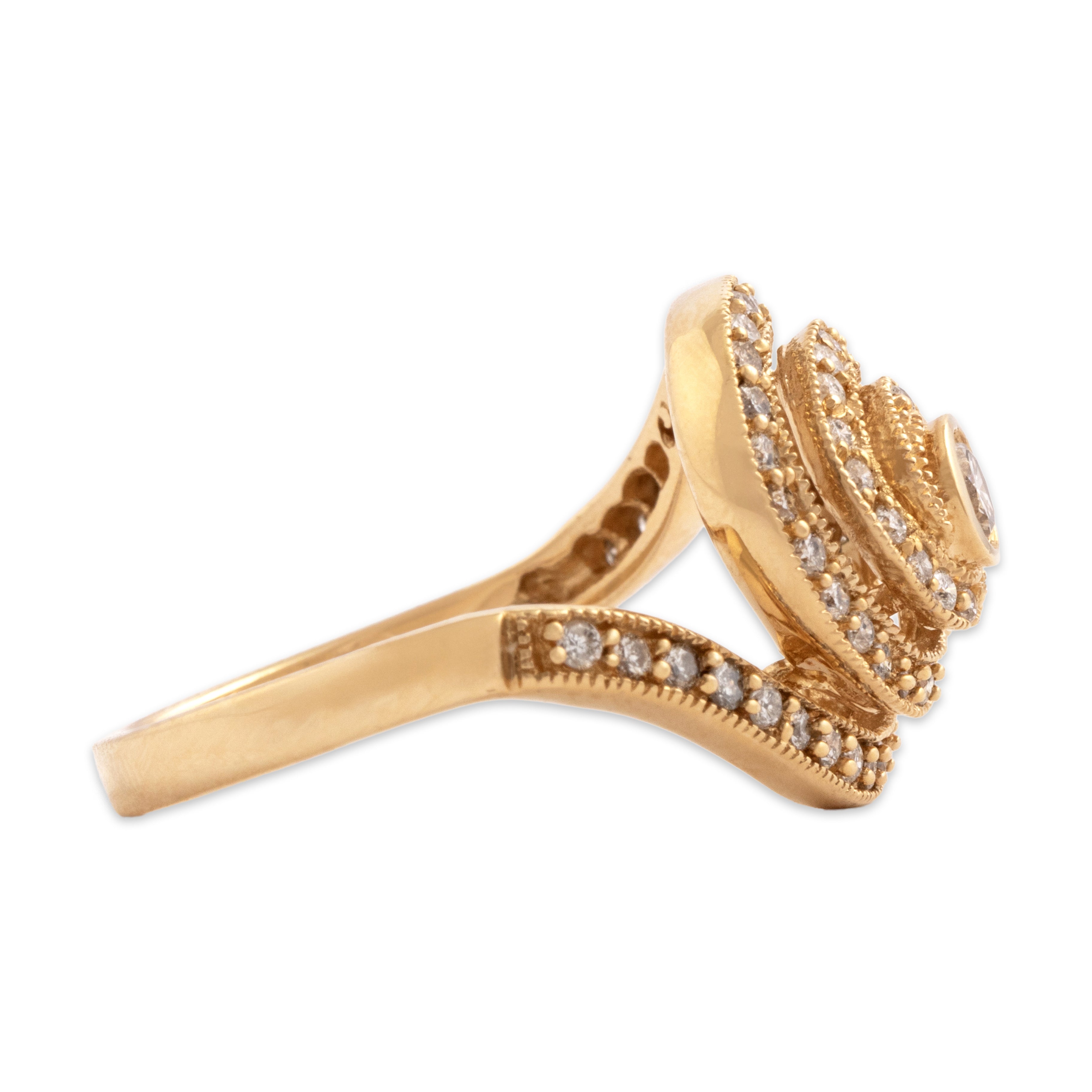 Vintage 14k Yellow Gold .57cttw Diamond Swirling Pave Dome Ring - Side view