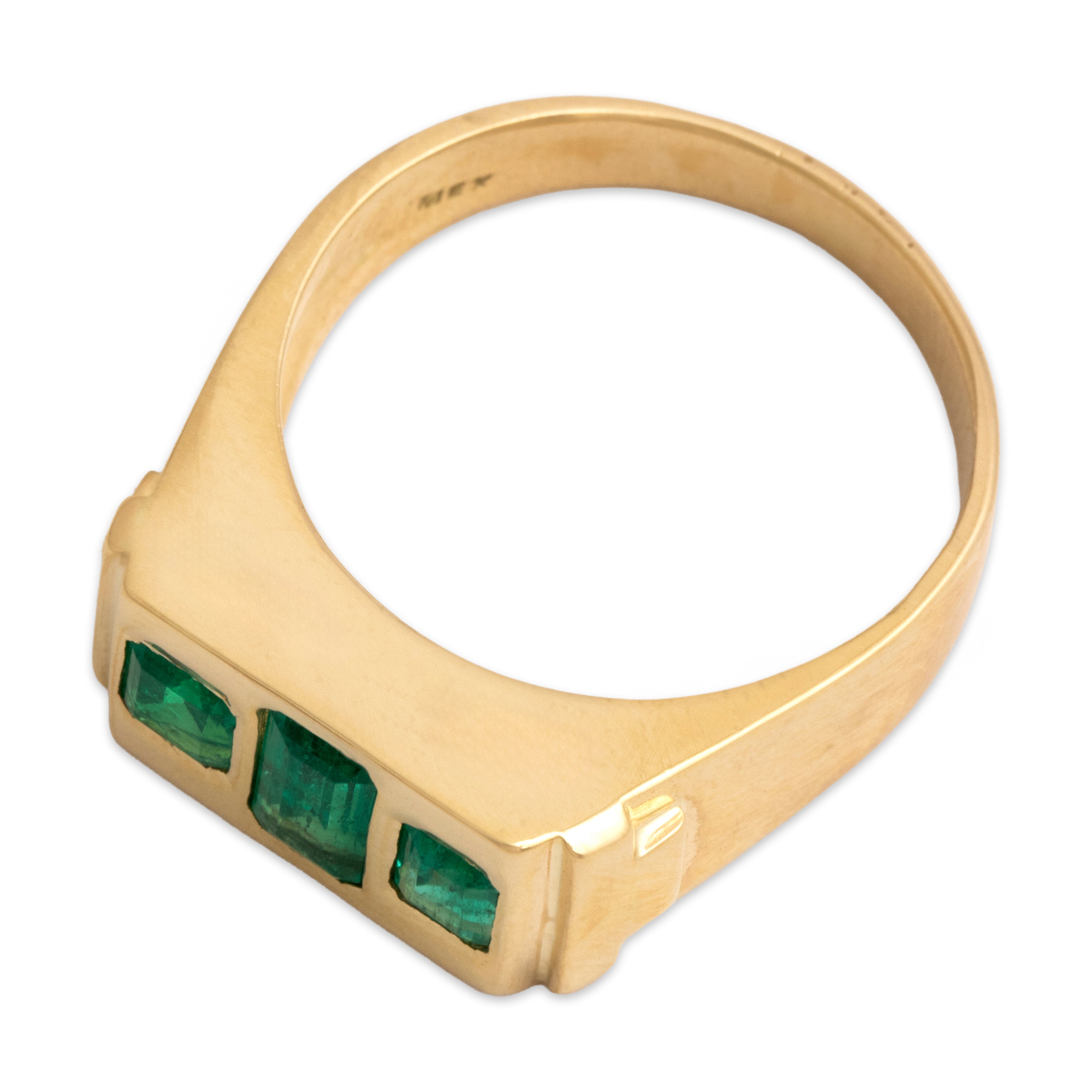 Vintage 14k Yellow Gold 1.46cttw Emerald Bold Inlay Trio Ring - Overall view