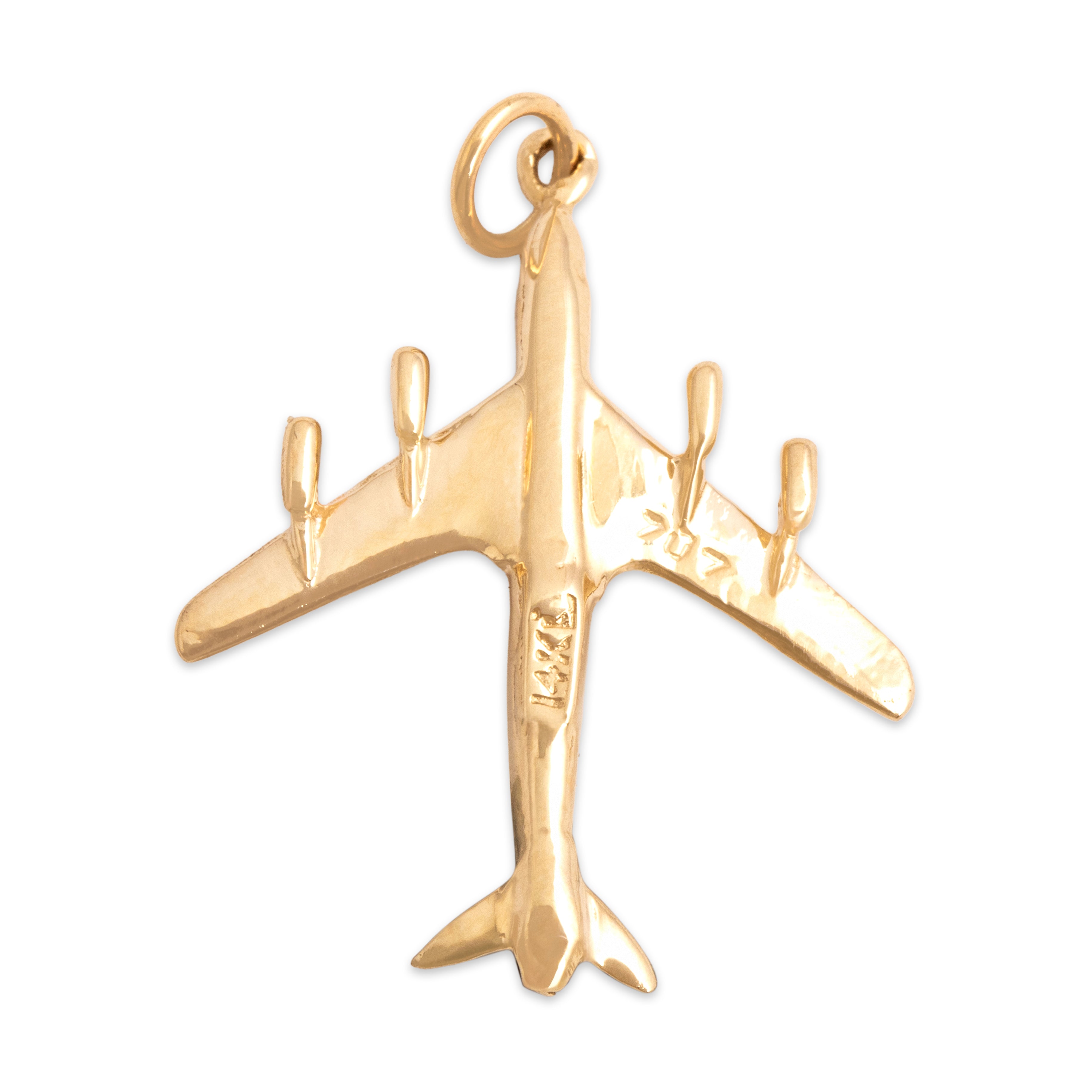 Vintage 14k Yellow Gold 707 Airplane Charm / Pendant - Hallmark view