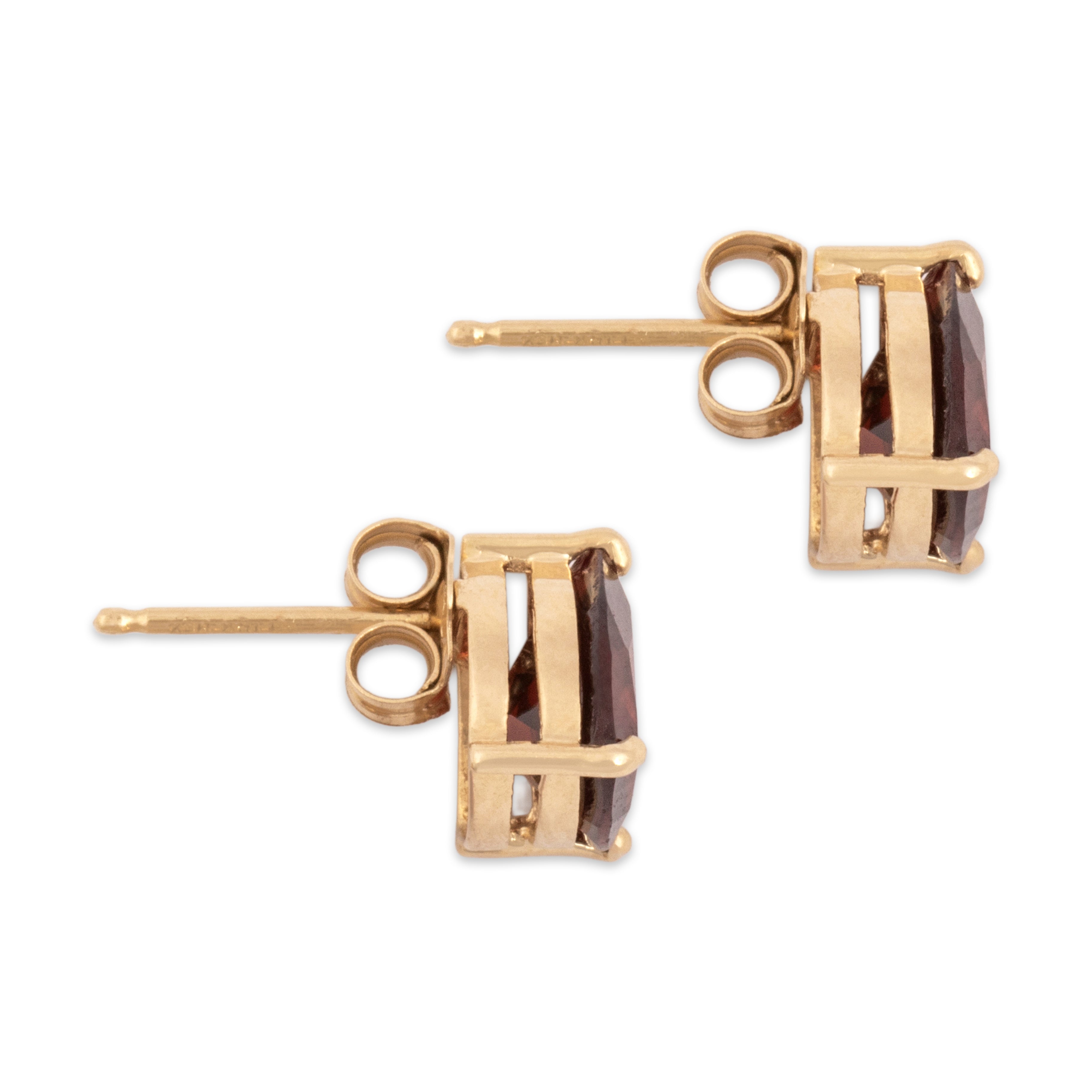 Vintage 14k Yellow Gold 3.55cttw Garnet Sleek Triangles Stud Earrings - Side view