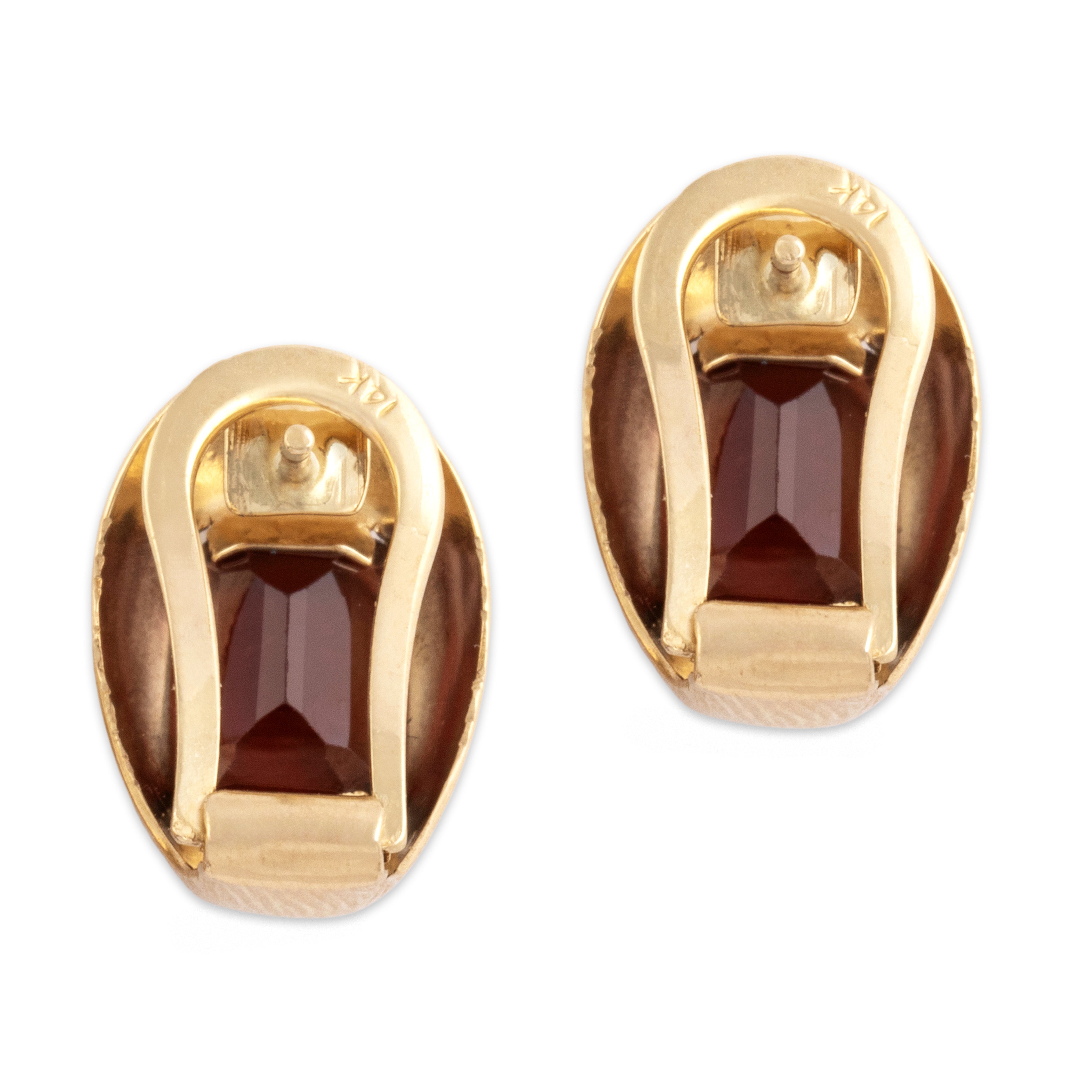 Vintage 14k Yellow Gold 2.22cttw Garnet Chic Modern Omega-Back Earrings - Back view
