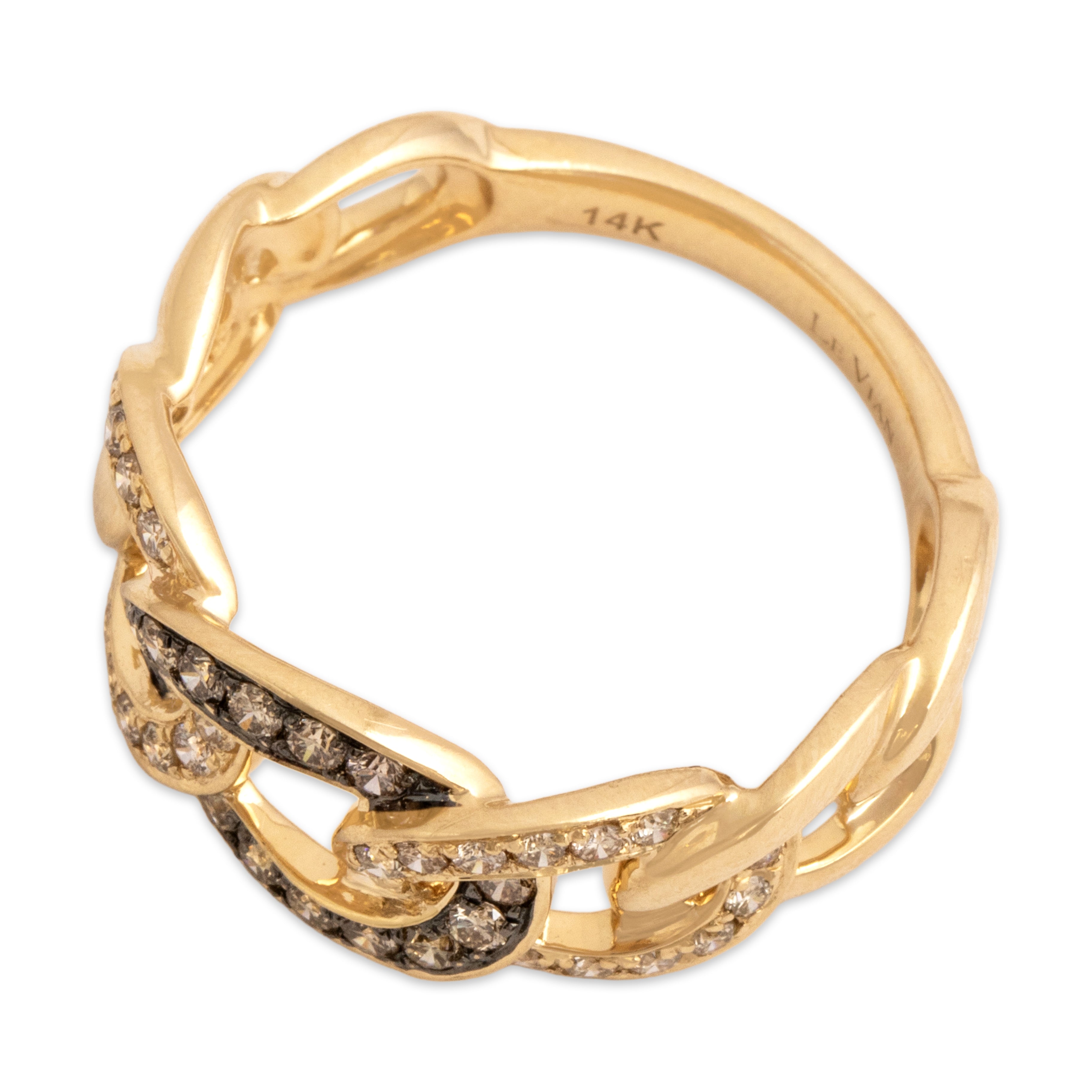 Estate 14k Yellow Gold Champagne Diamond Chain Link Ring - Overall view