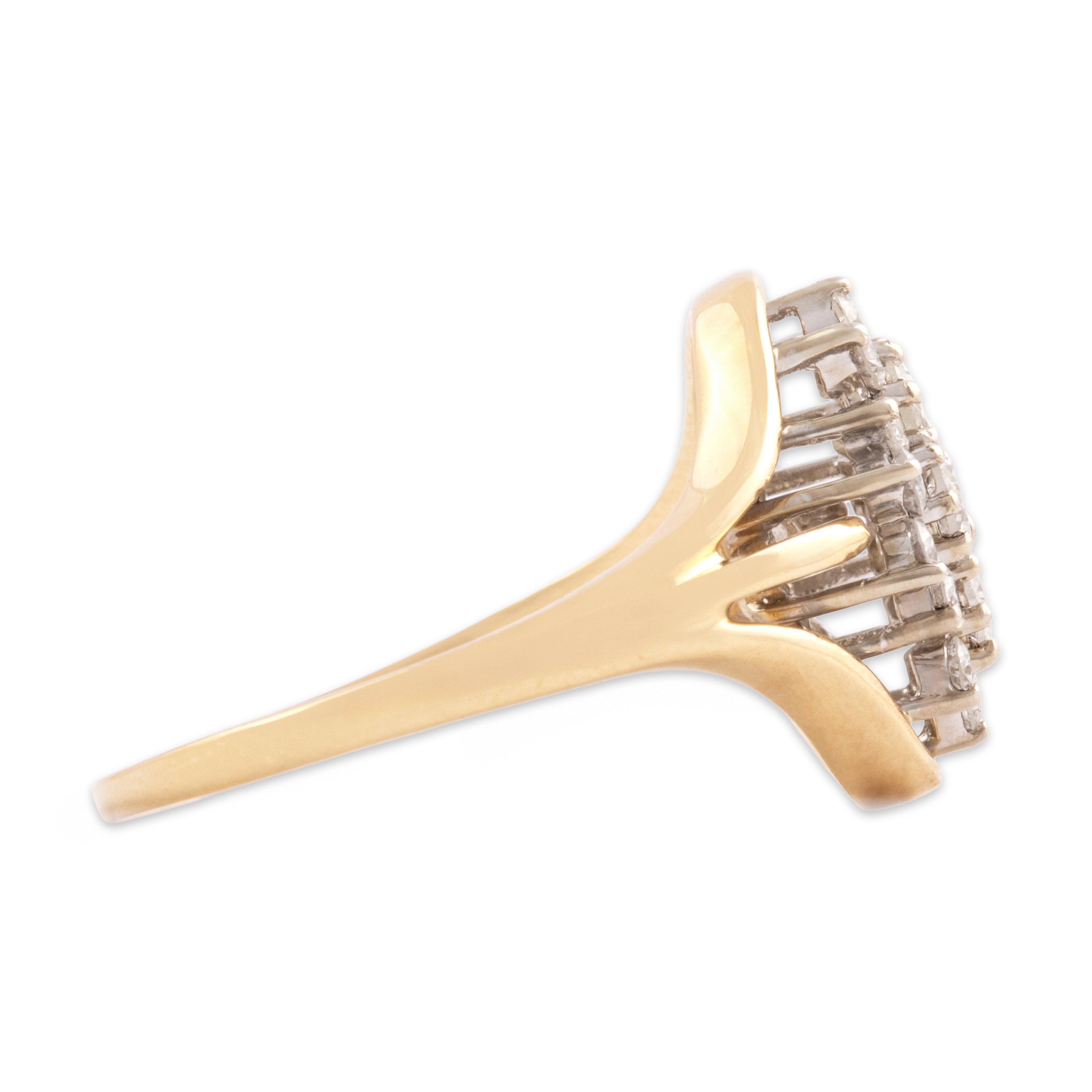 Vintage 14k Yellow & White Gold .78cttw Diamond Dazzling Oblong Cluster Ring - Side view