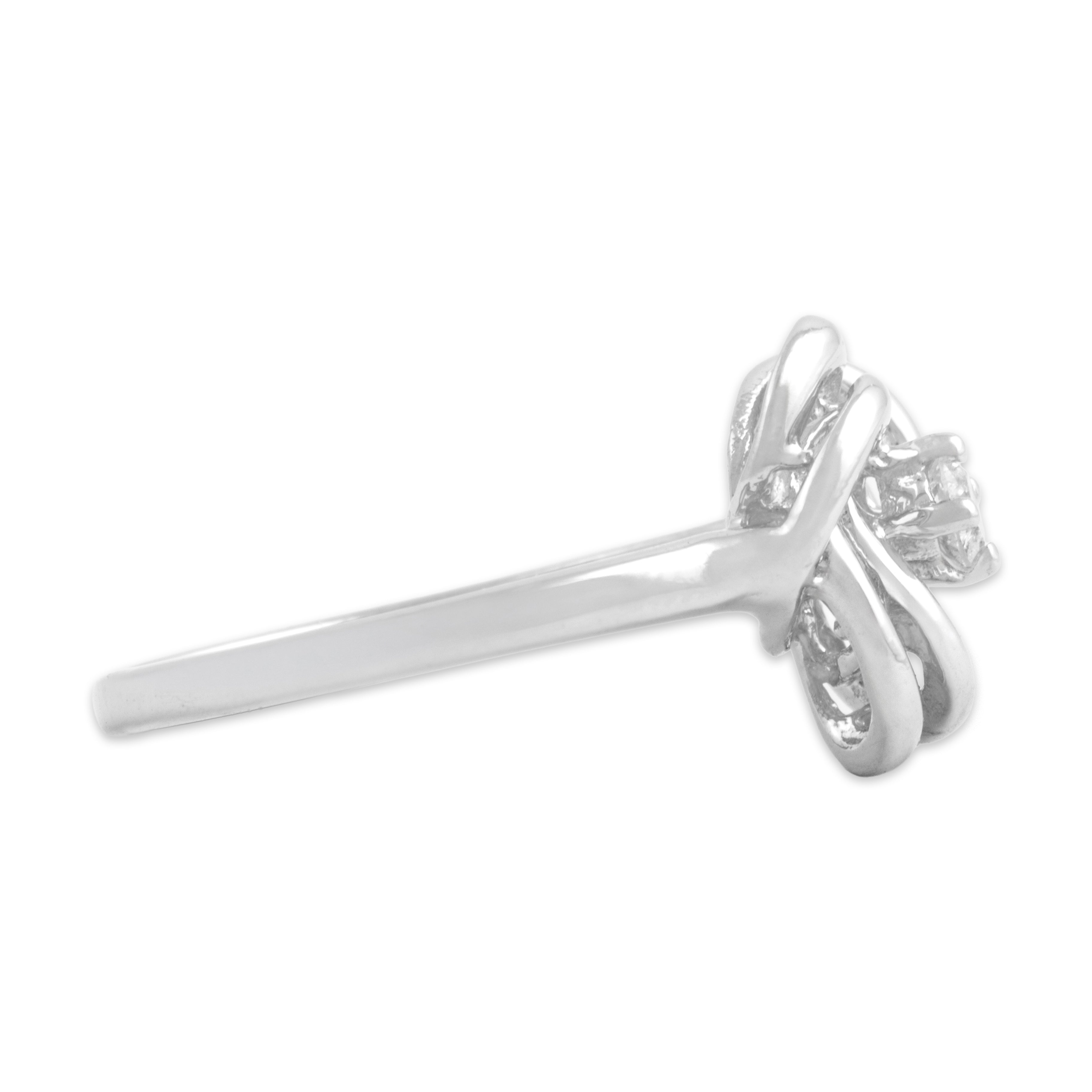 Vintage 14k White Gold Diamond Open Trefoil Knot Ring  - Side view