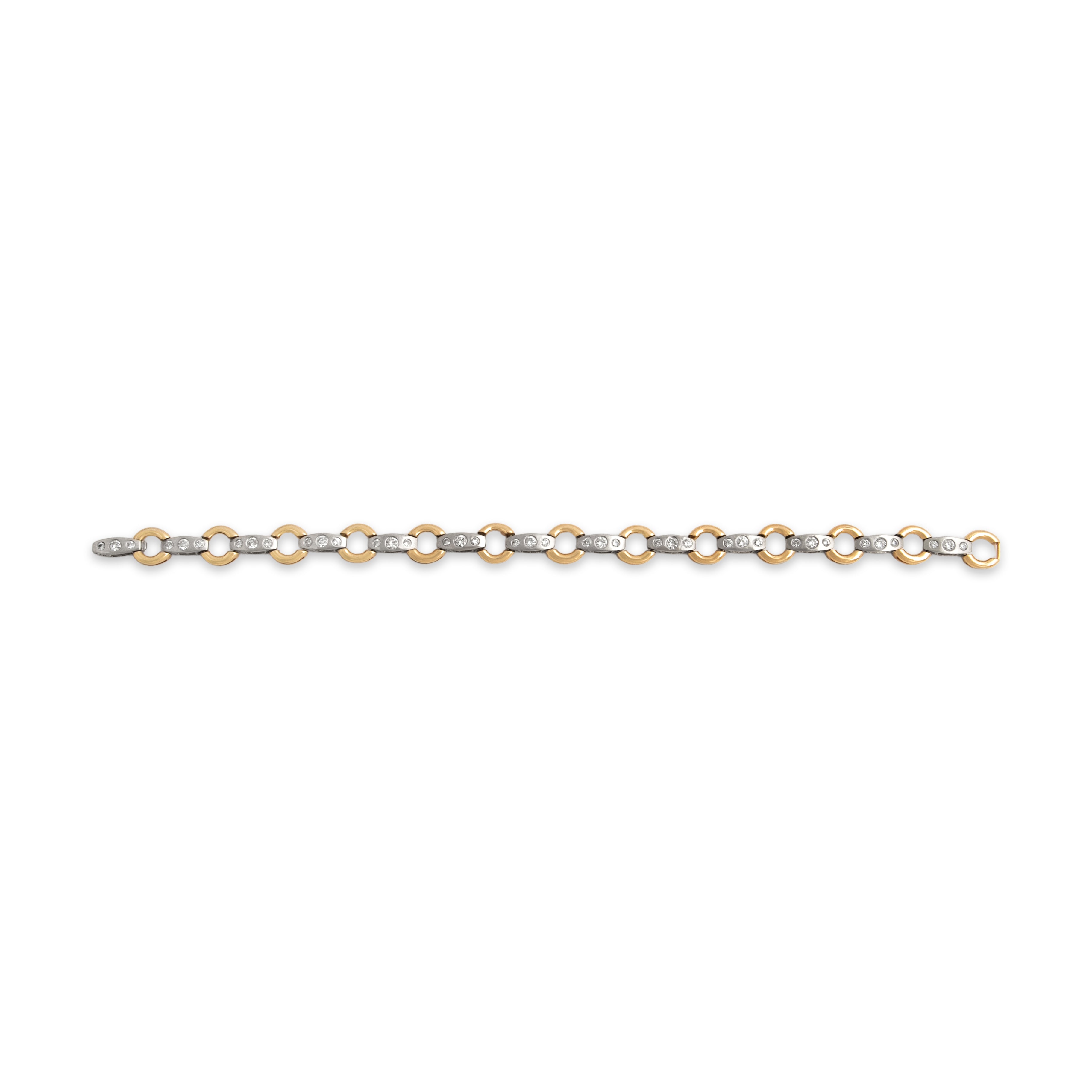 Vintage 14k Yellow & White Gold 1.03cttw Diamond Chic Dual-Textured Circle Link Bracelet - Overall view