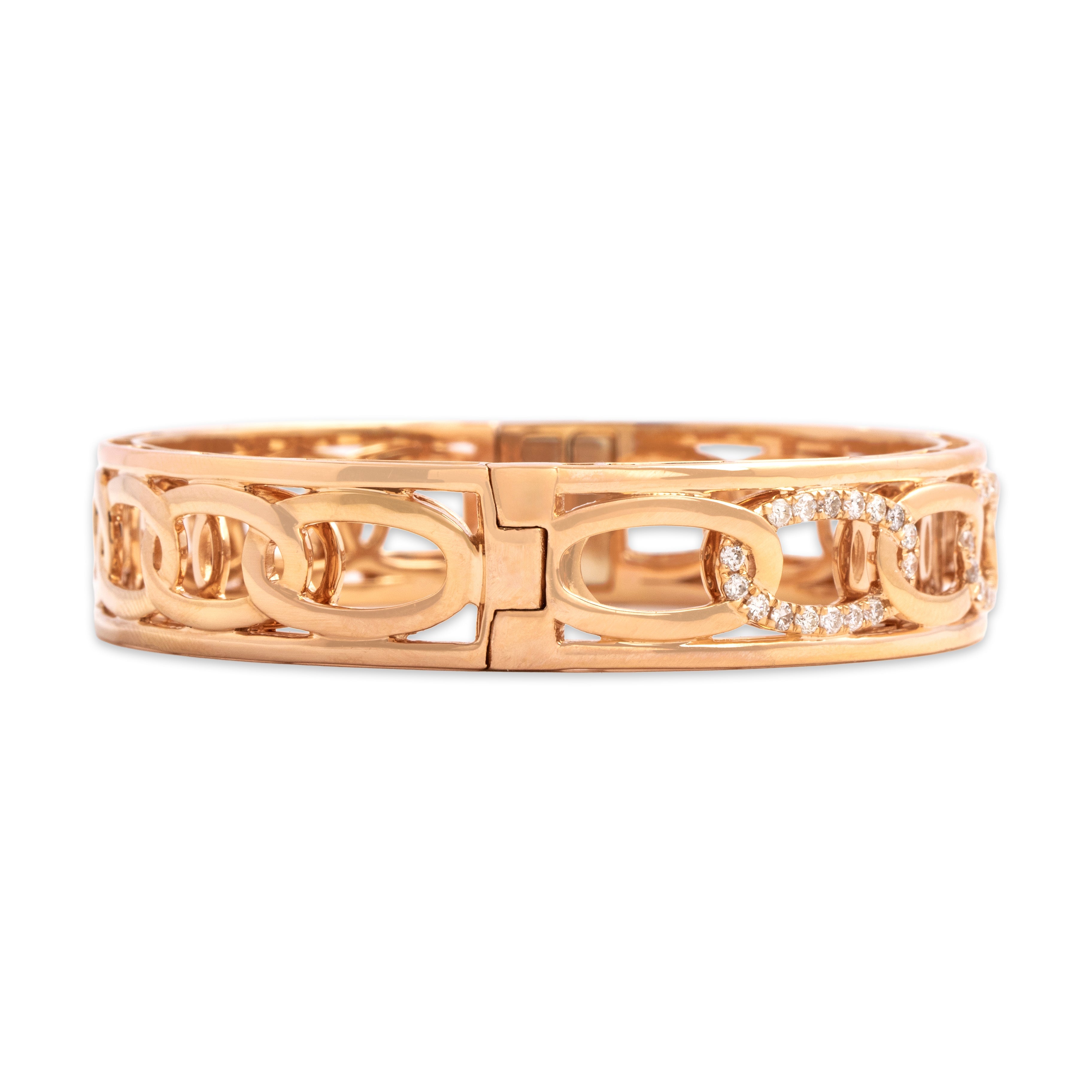 Estate Substantial 18k Rose Gold 1.03cttw Diamond Glittering Oval Link Bangle Bracelet - detail view #1