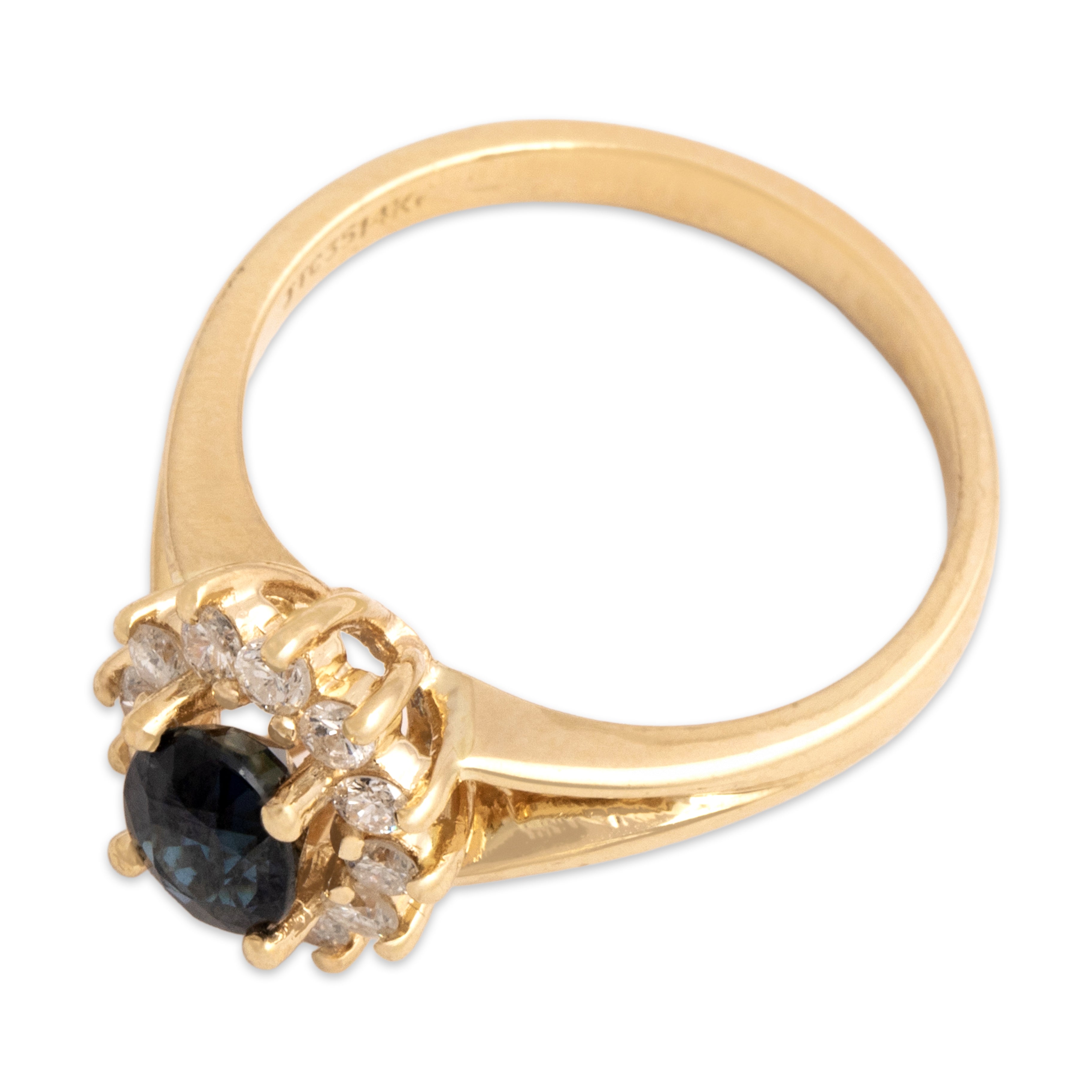 Vintage 14k Yellow Gold .75ct Blue Sapphire Diamond Dazzling Oval Halo Ring - Overall view