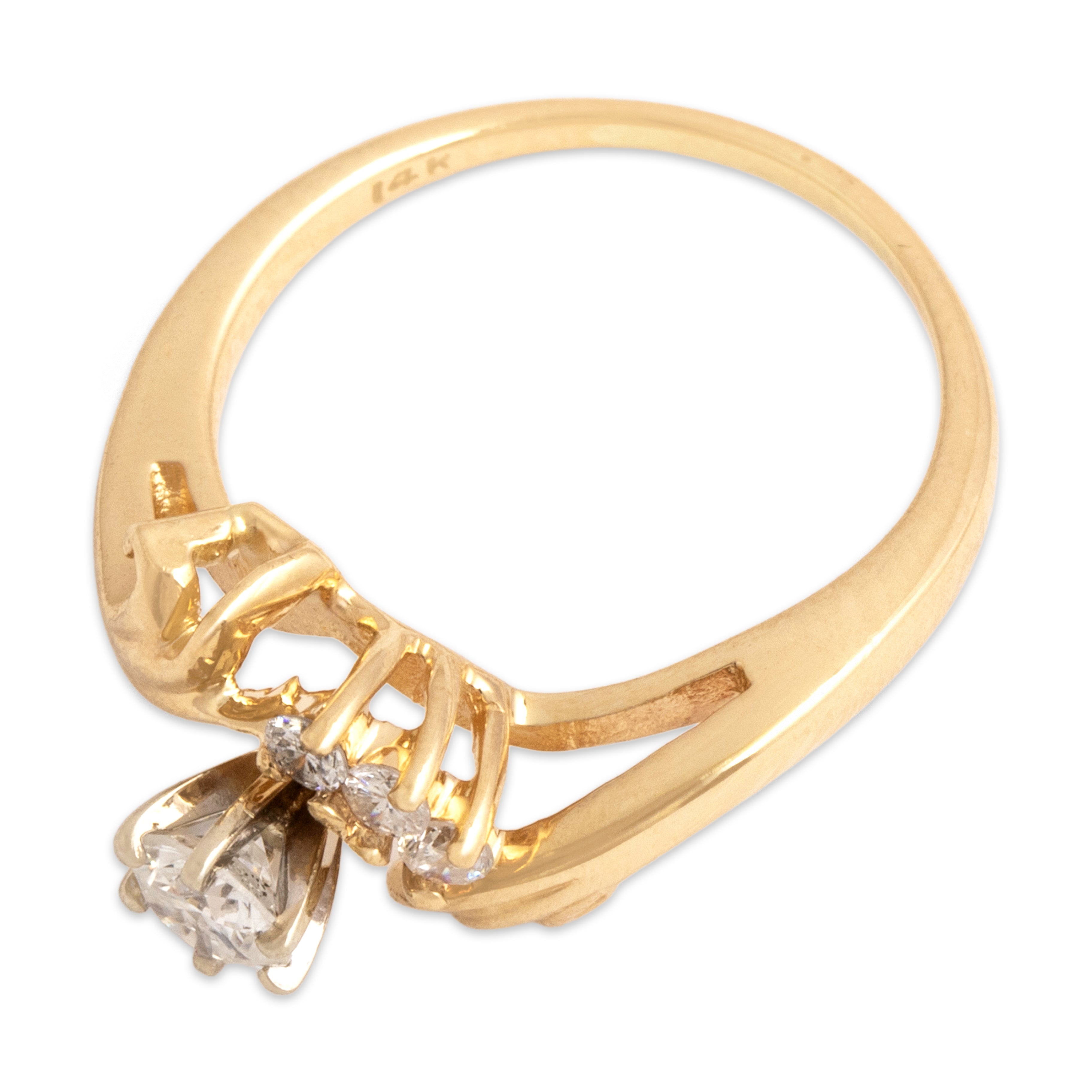 Vintage 14k Yellow & White Gold Diamond Swirling Vine Ring - Overall view