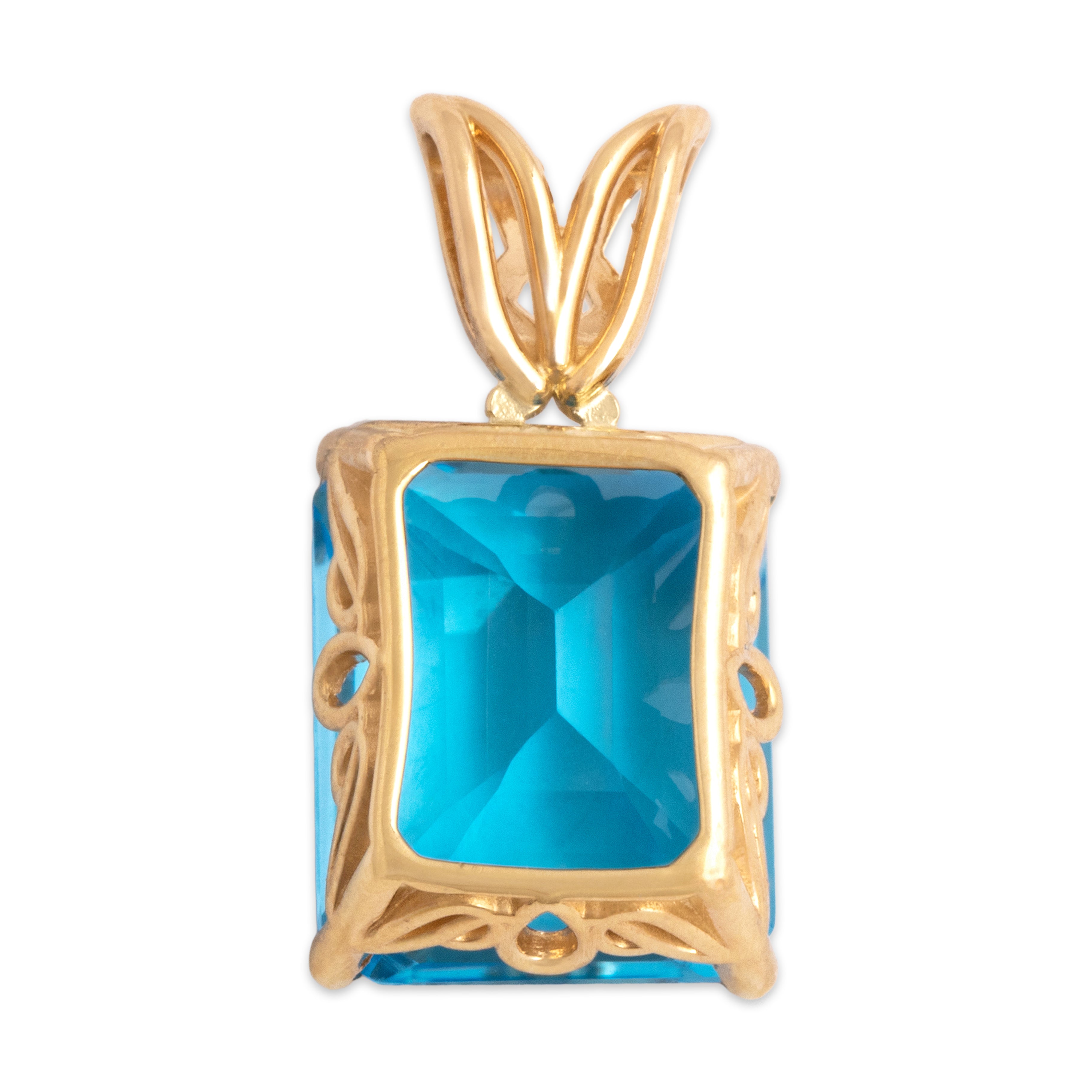 Vintage 14k Yellow Gold 6.34ct Swiss Blue Topaz Vibrant Standout Solitaire Pendant - Back view