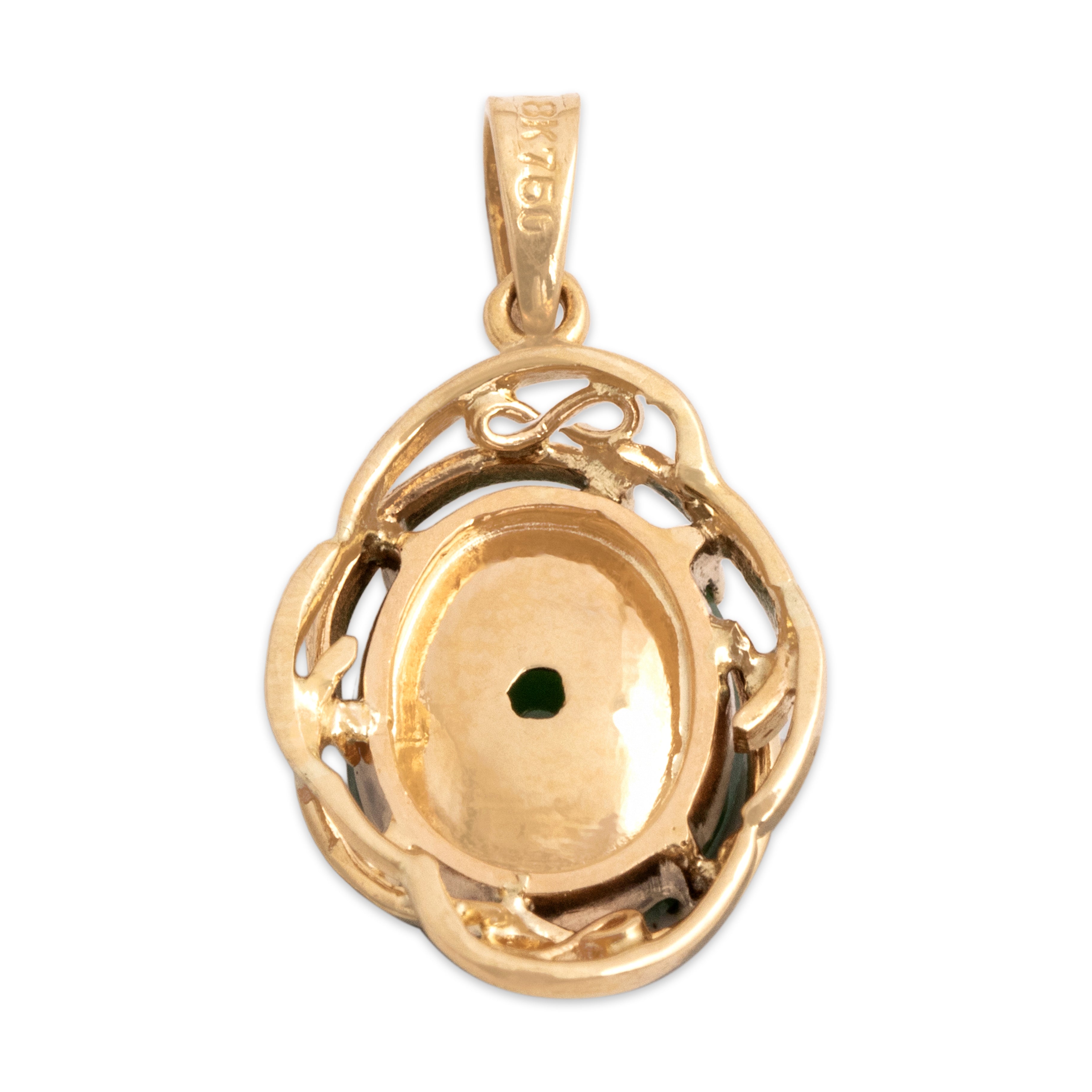 Vintage 18k Yellow Gold 1.12ct Jade Infinity Detail Framed Pendant - Back view