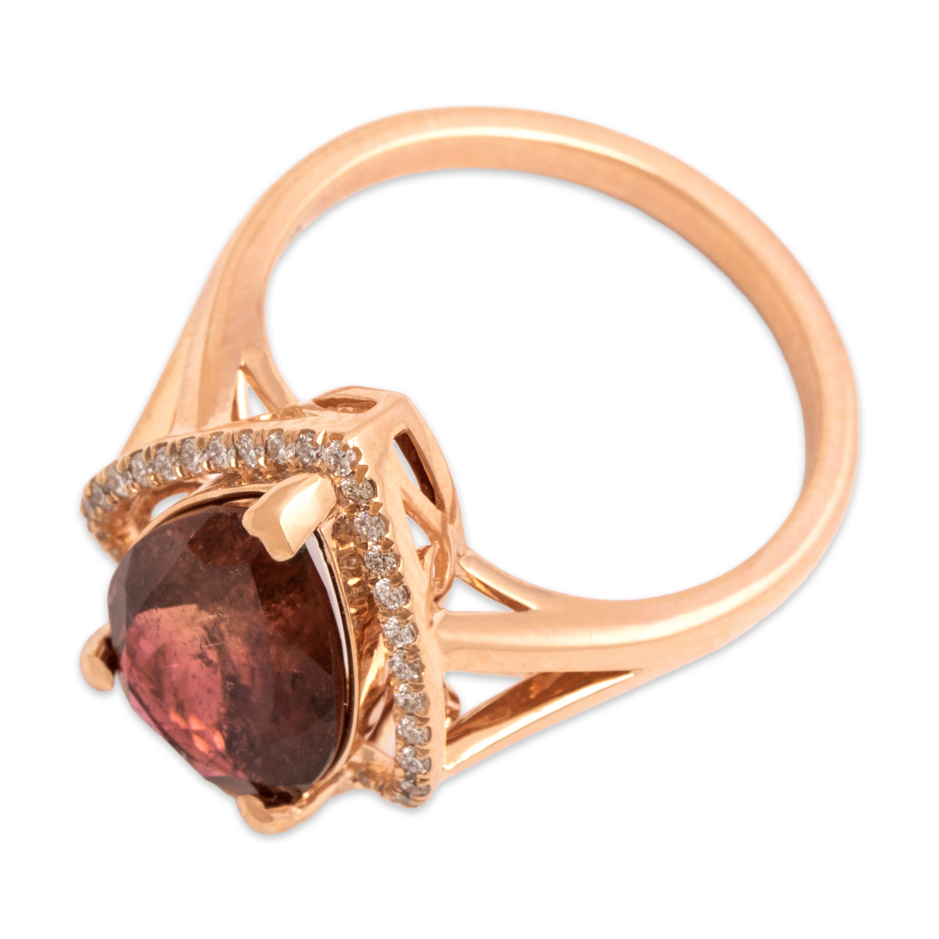 Estate 14k Rose Gold 3.09ct Tourmaline Diamond Striking Pear Accent Ring - Overall view