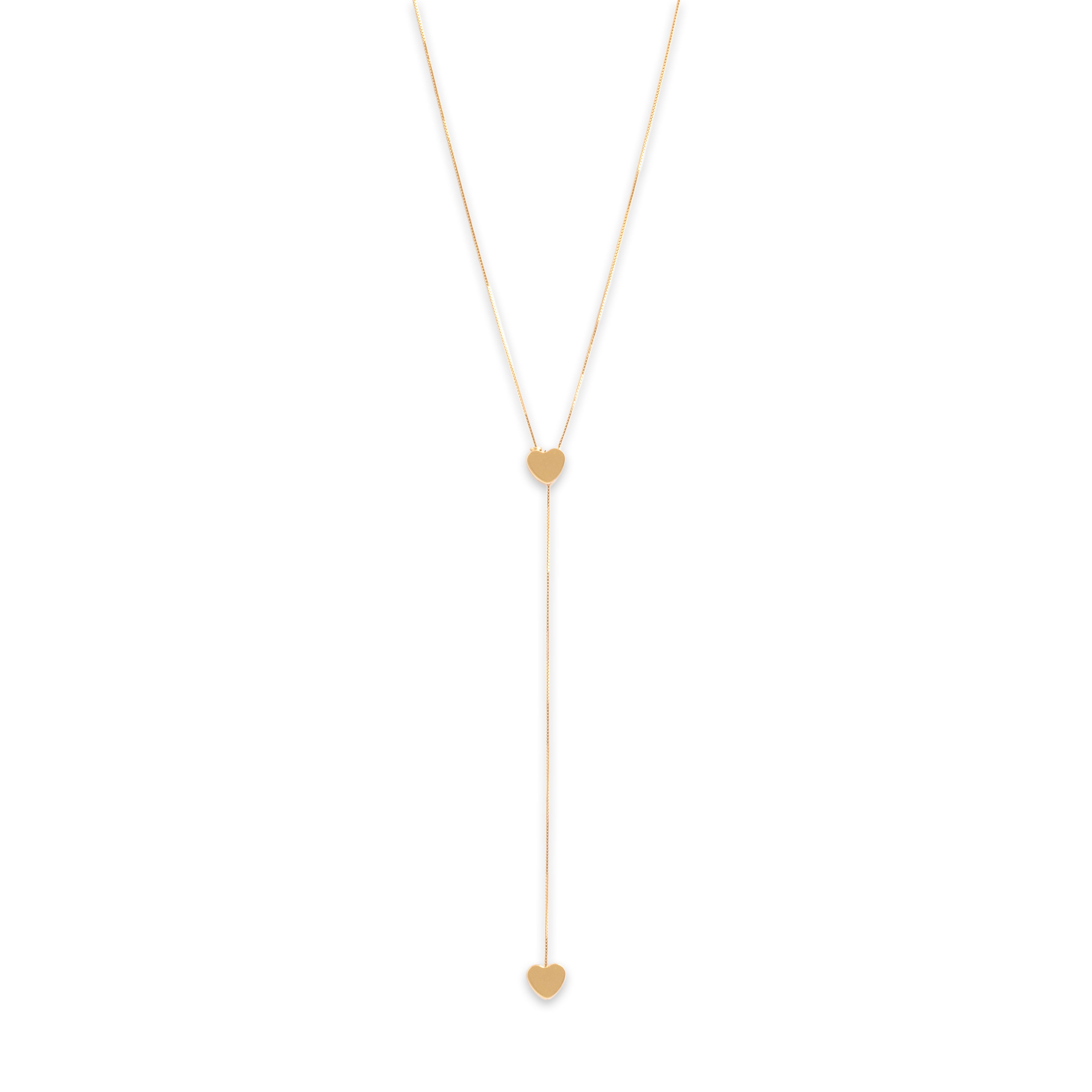 Vintage Italian 14k Yellow Gold Gleaming Delicate Heart Lariat Adjustable Necklace - detail view #1