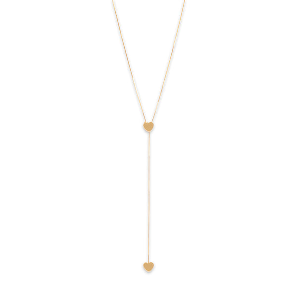 Vintage Italian 14k Yellow Gold Gleaming Delicate Heart Lariat Adjustable Necklace 25