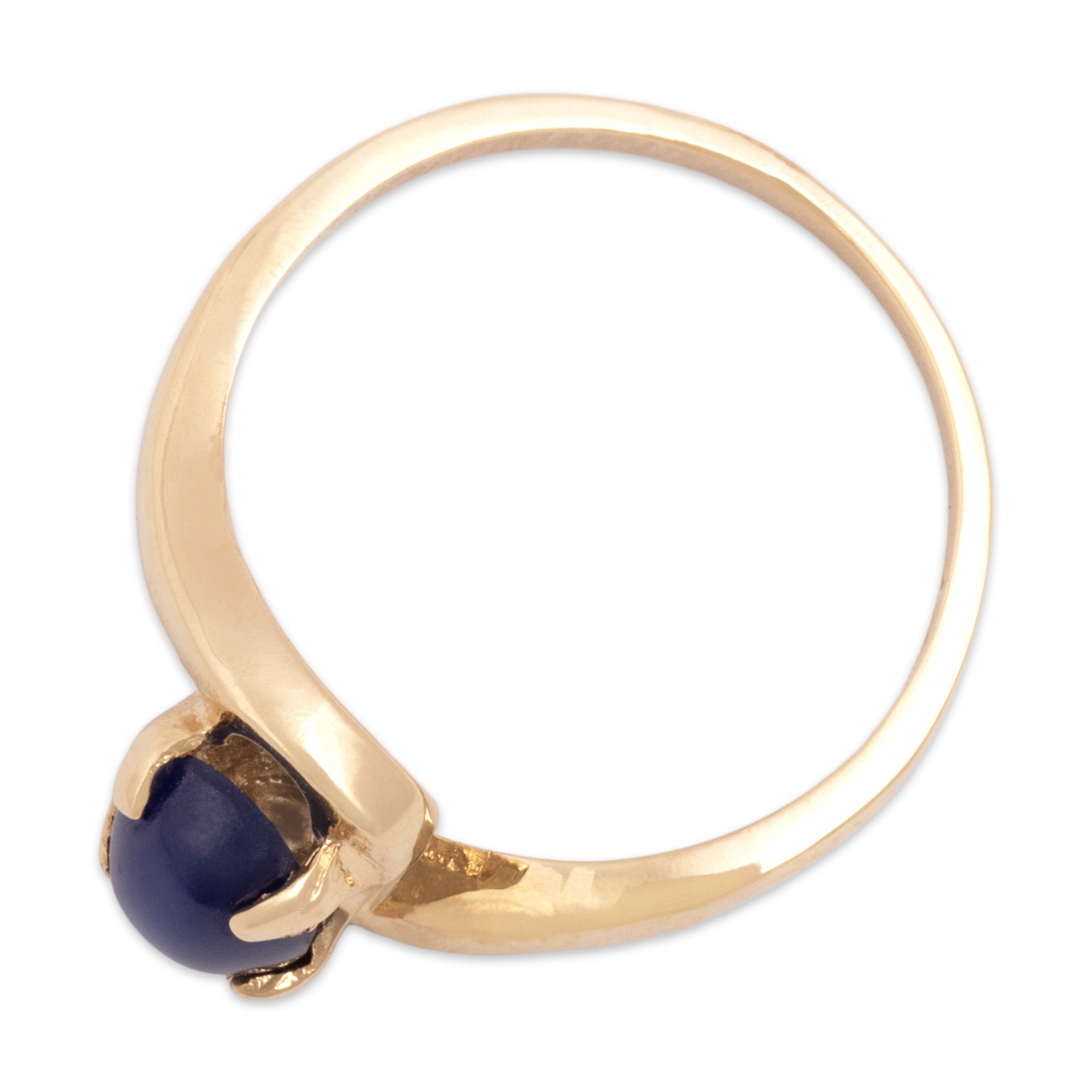 Vintage 14k Yellow Gold .96ct Synthetic Blue Star Sapphire Flashing Wavy Bypass Ring - Overall view
