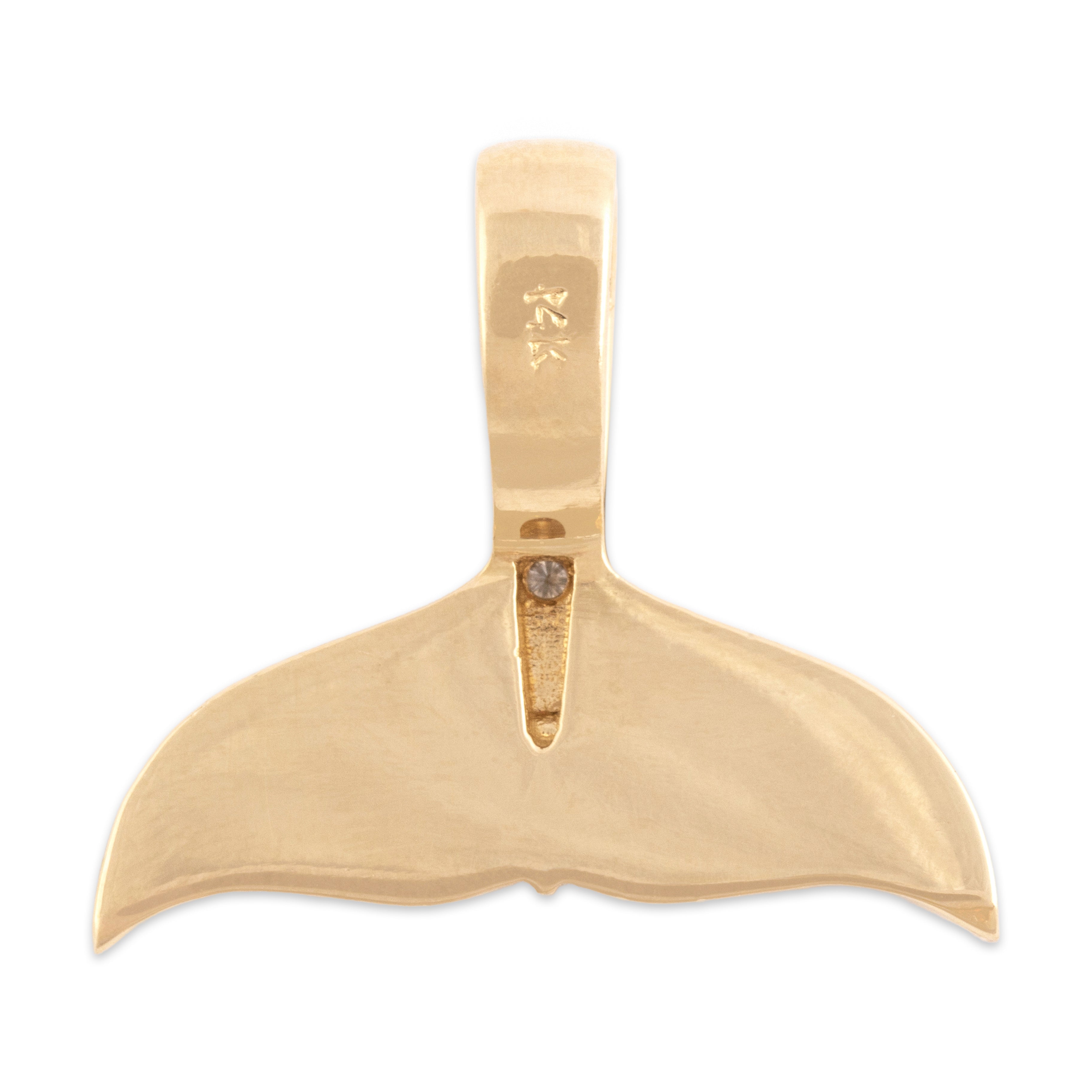Vintage 14k Yellow Gold Diamond Gold Vein Quartz Gleaming Nautical Whale Tail Slide Pendant - Back view