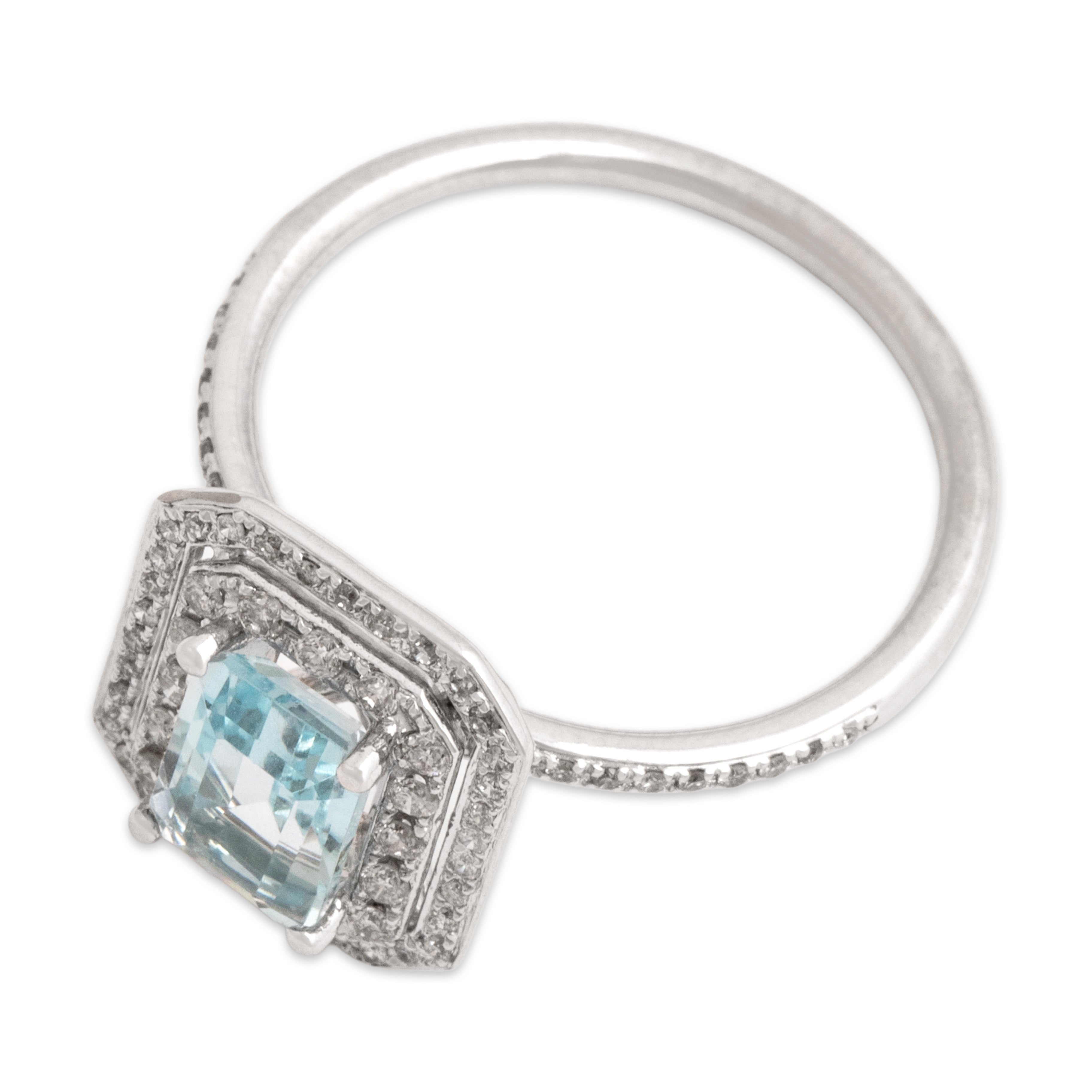 Vintage 14k White Gold [Custom Carat] Elegant Notched Double Pave Halo Ring - Overall view