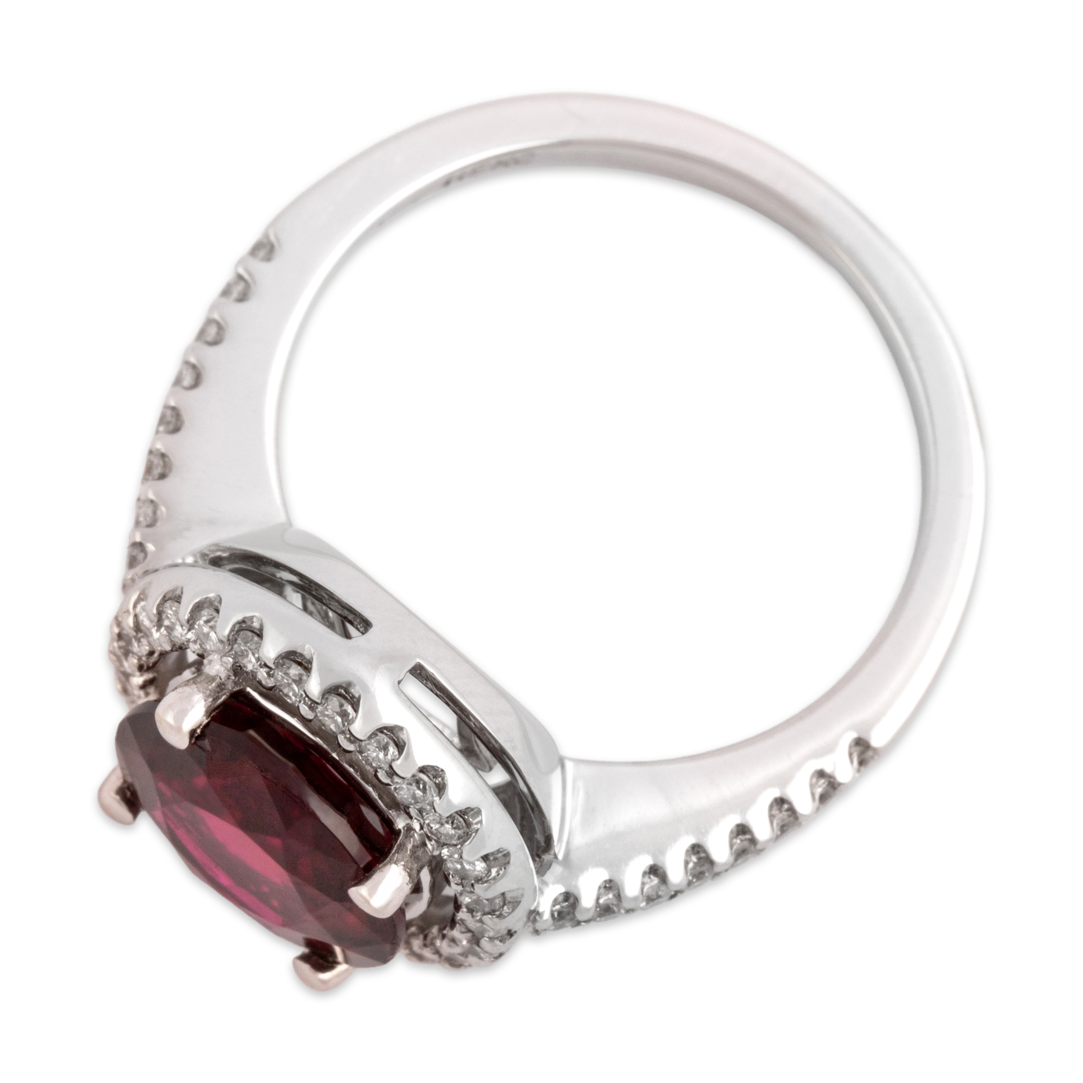 Vintage 14k White Gold 2.34ct Berry Tourmaline Diamond Stunning Hidden Heart-Detail Pave Halo Ring - Overall view