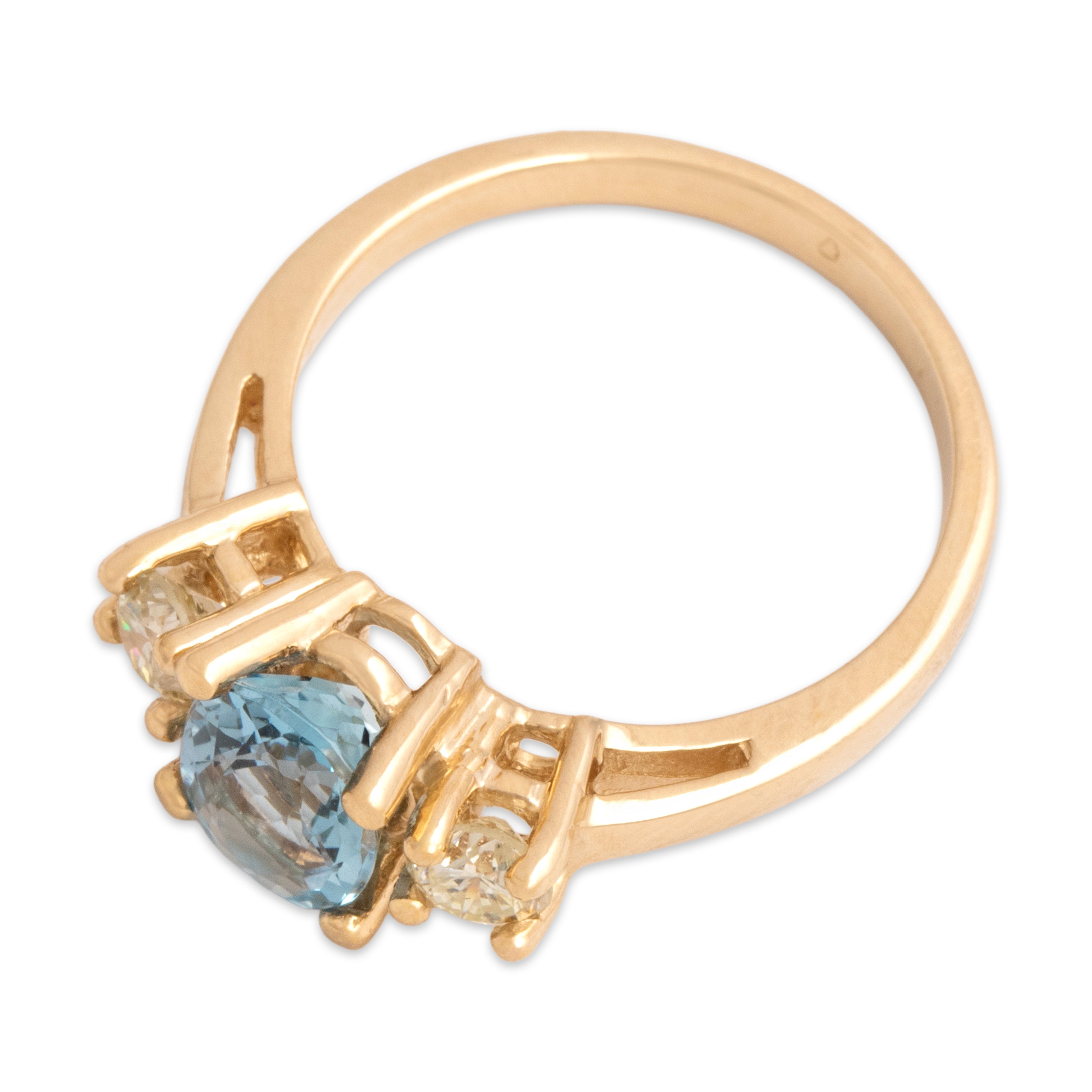 Vintage 14k Yellow Gold 1.05ct Aquamarine Diamond Oceanic Trio