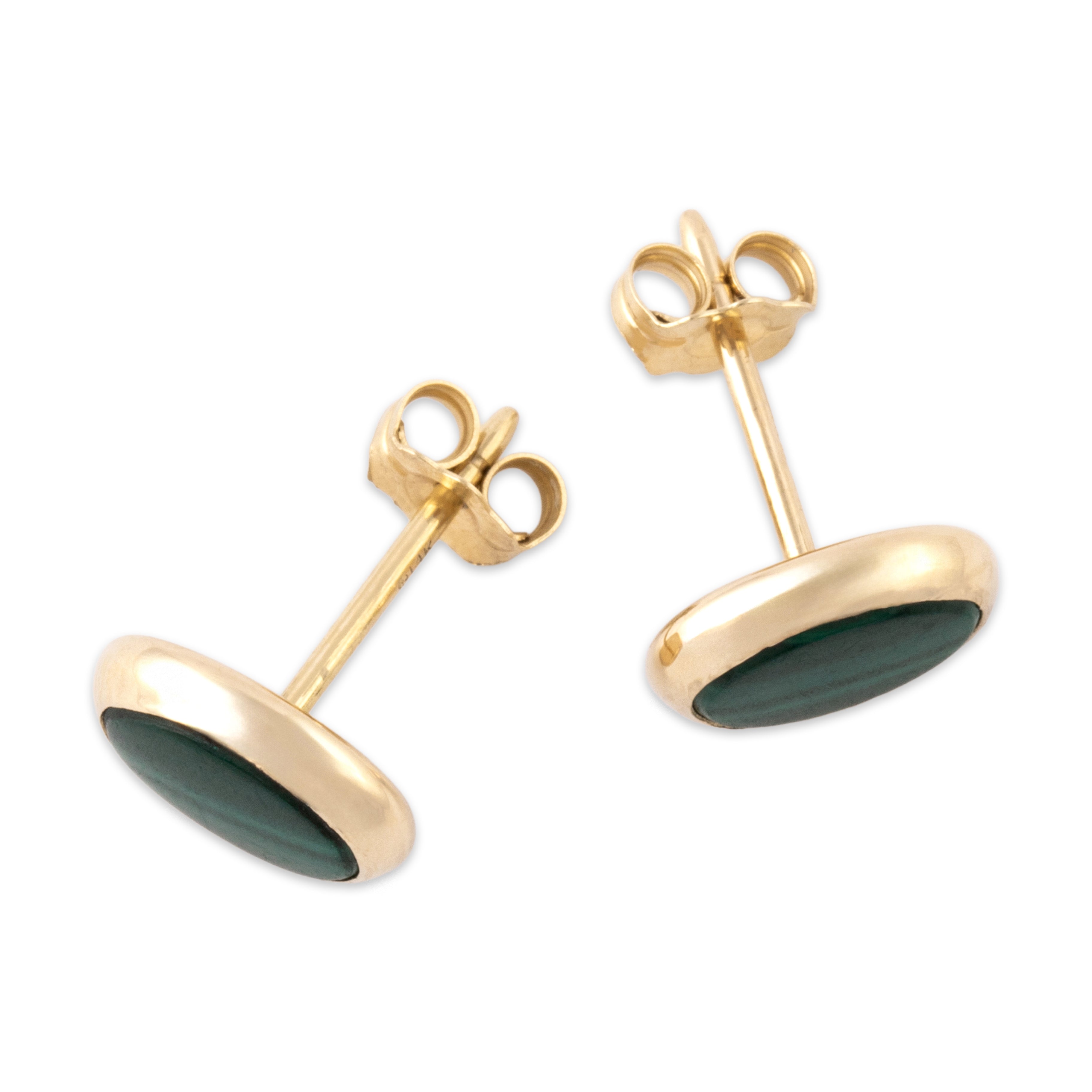 Vintage Larter & Sons 14k Yellow Gold Malachite Sleek Oval Bezel Stud Earrings - Overall view