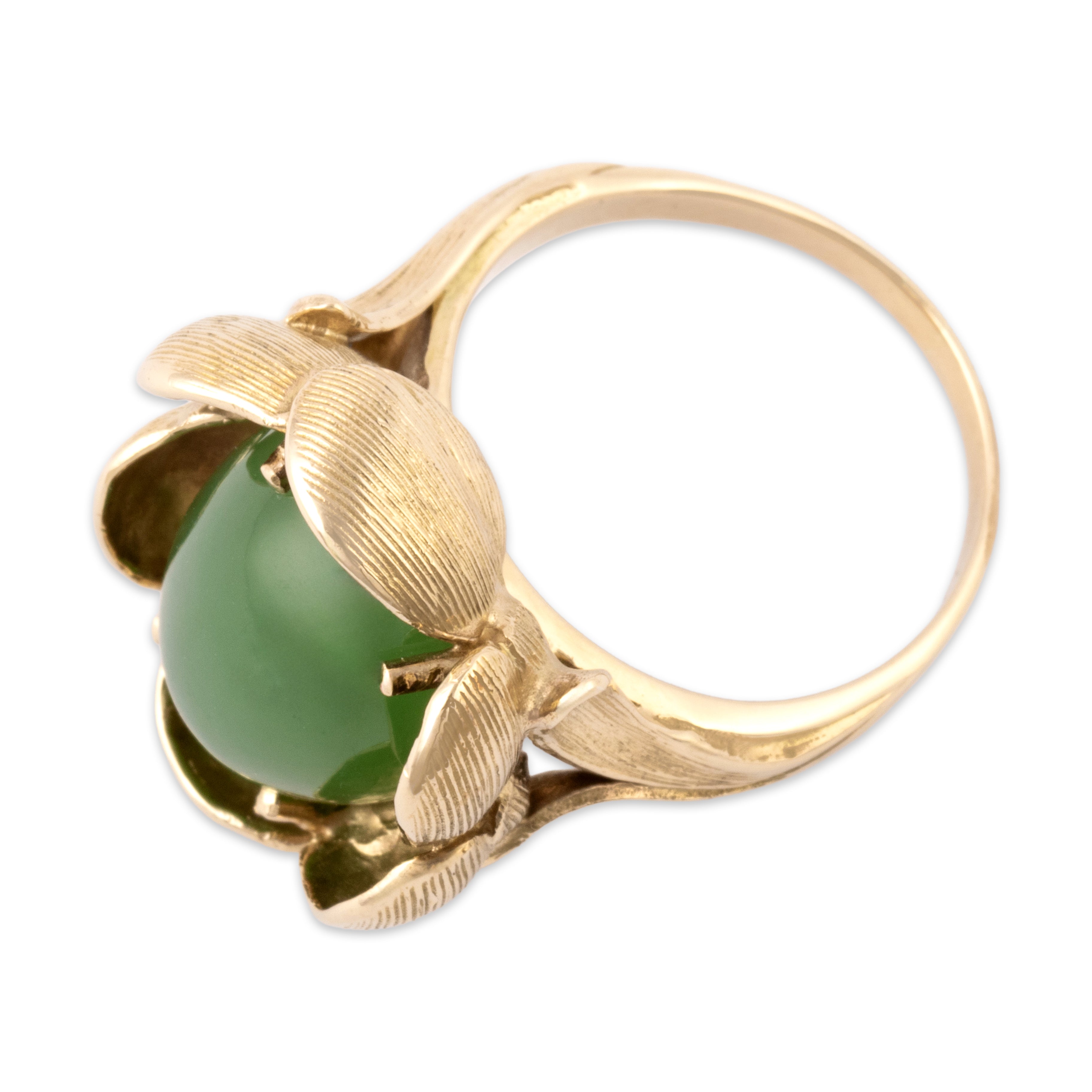 Vintage 14k Yellow Gold 8.81ct Jade Wonderful Textured Flower Blossom Ring - Overall view