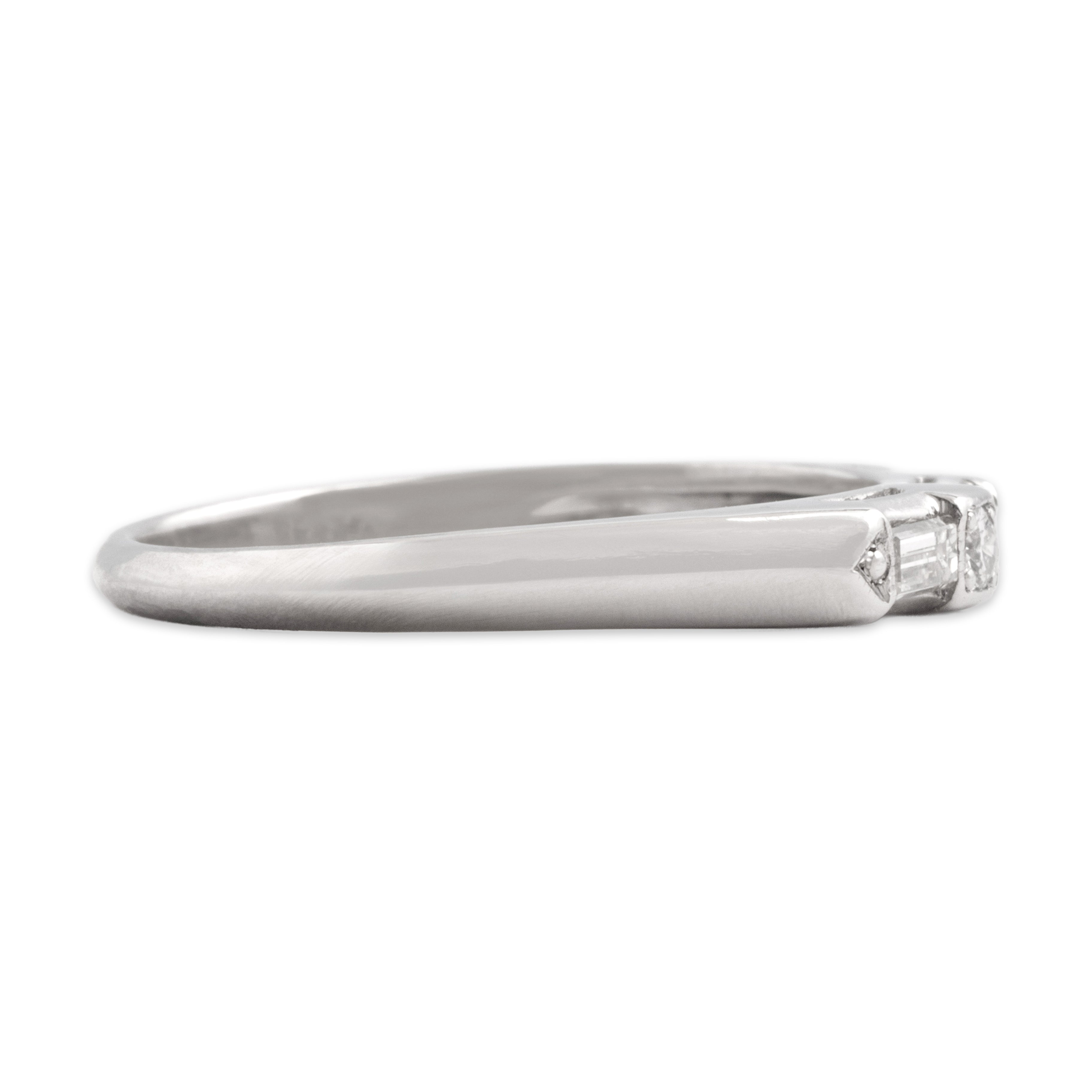 Vintage Platinum Diamond Elegant Mixed-Cut Line Band Ring - Side view