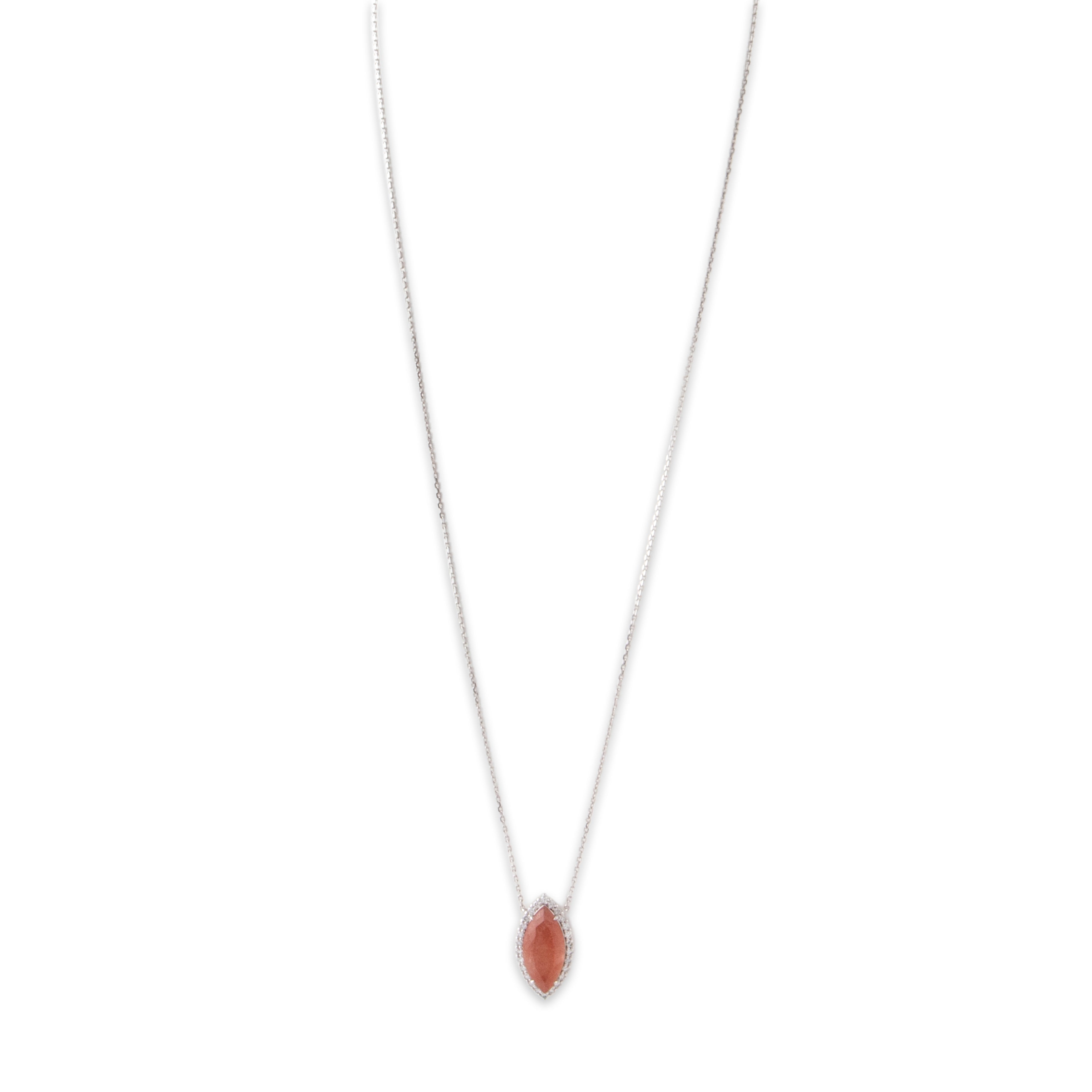 Estate Platinum 8.47ct Peach Rutilated Quartz .69cttw Diamond Stunning Oversized Glimmering Marquise Halo Necklace - detail view #1