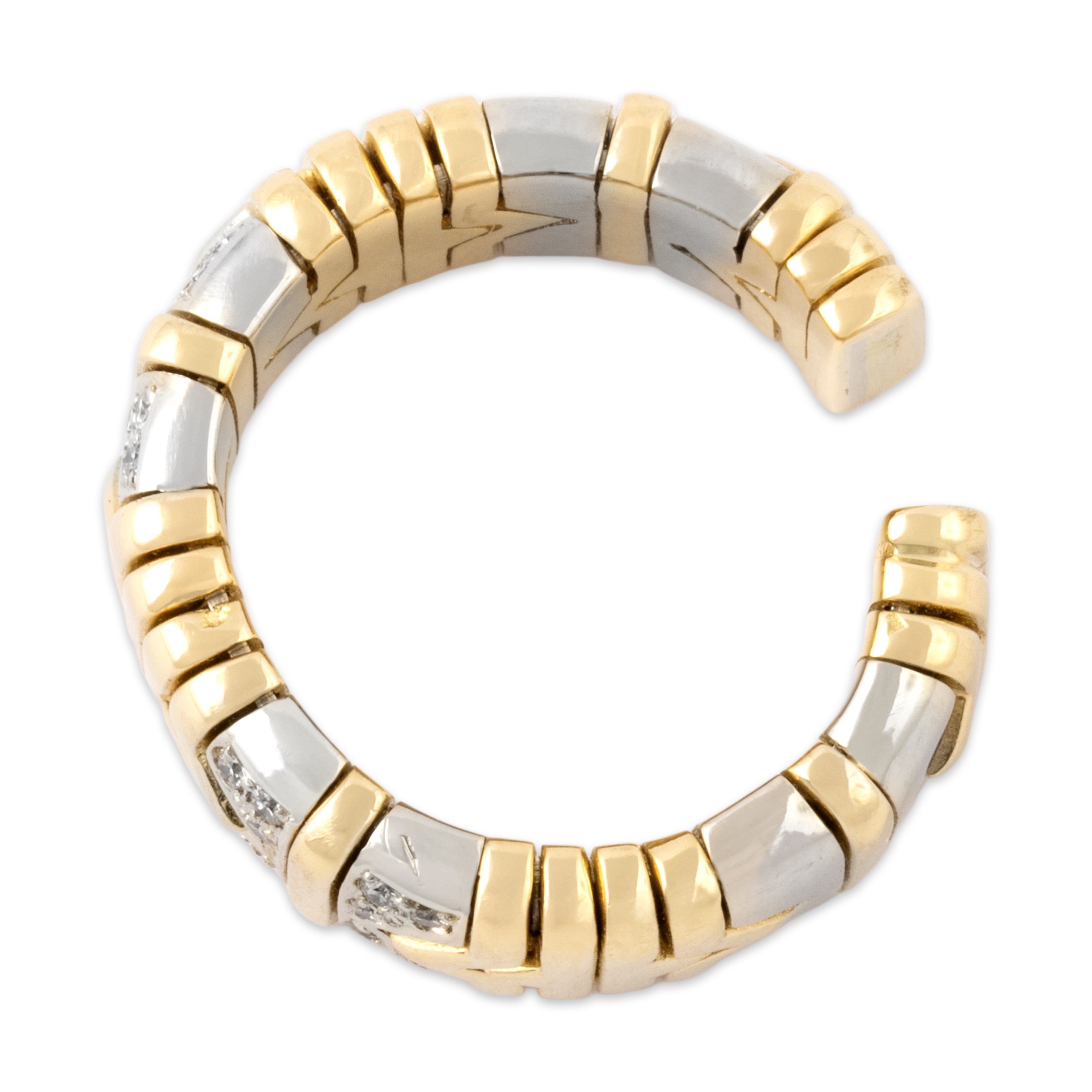 Vintage Heavy 18k Yellow & White Gold Diamond Dimensional Flexible Geometric Open Band Ring - Overall view