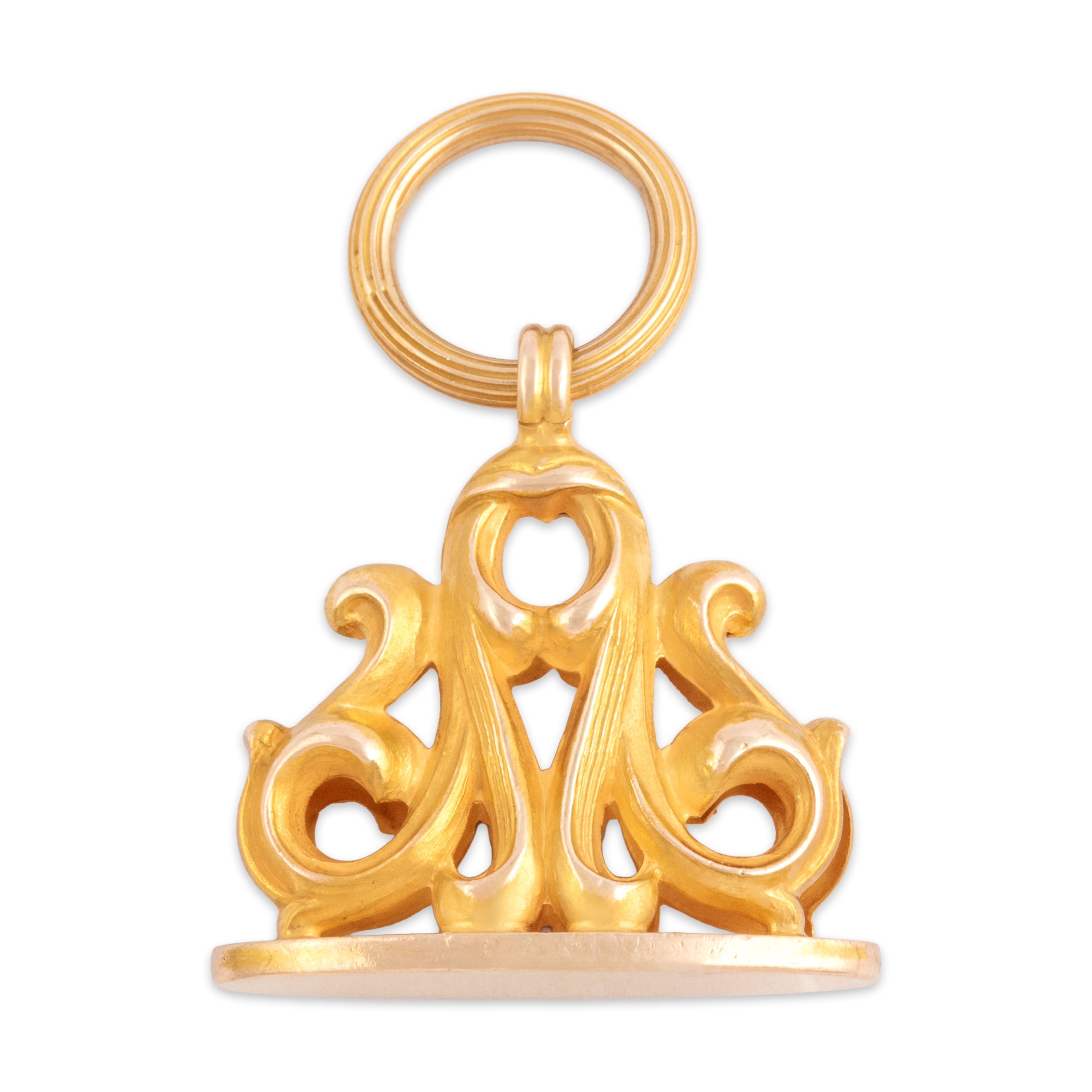Antique Victorian Large 14k Yellow Gold Ornate Fob Charm / Pendant - Overall view