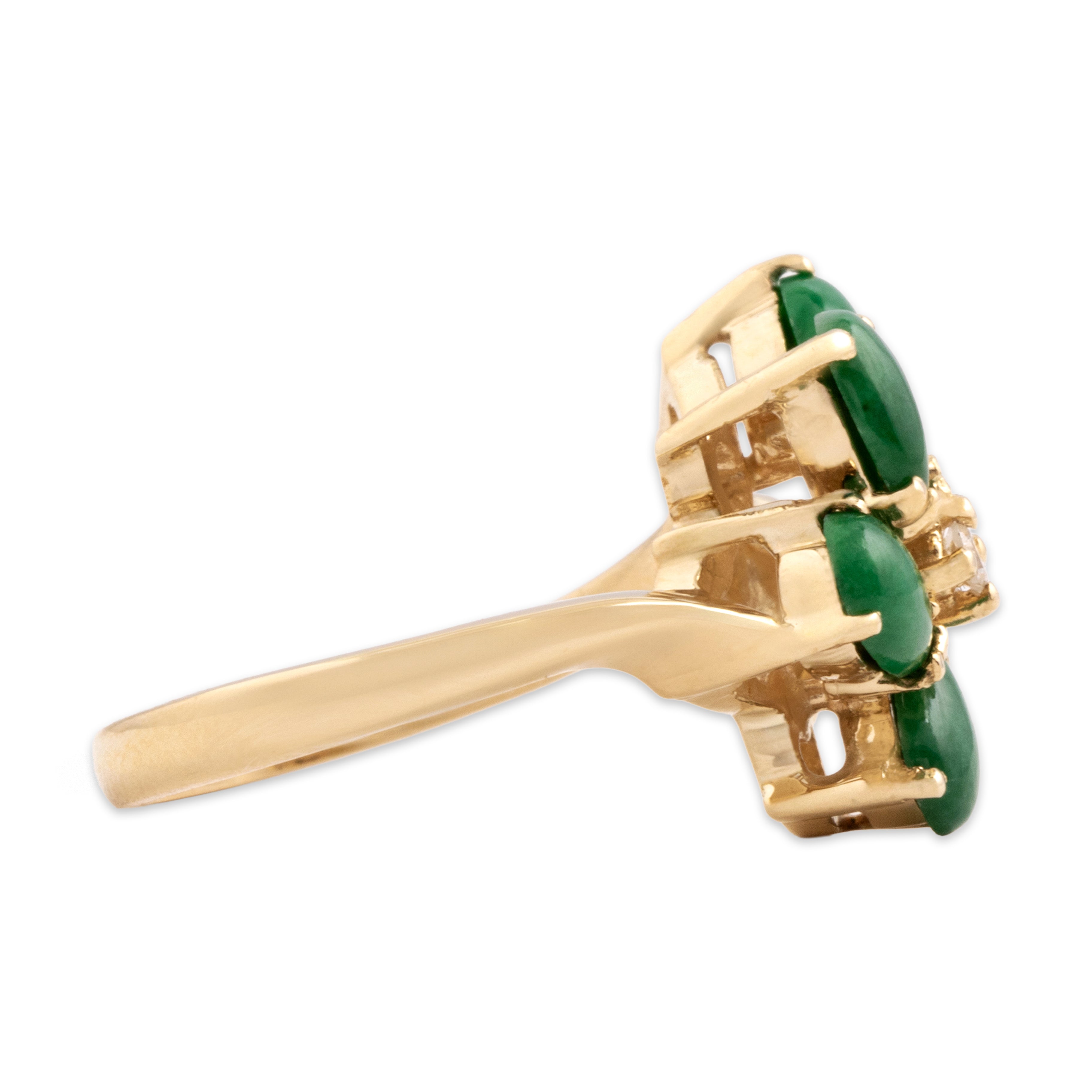 Vintage 14k Yellow Gold 1.33cttw Jade Diamond Bold Spray Ring - Side view