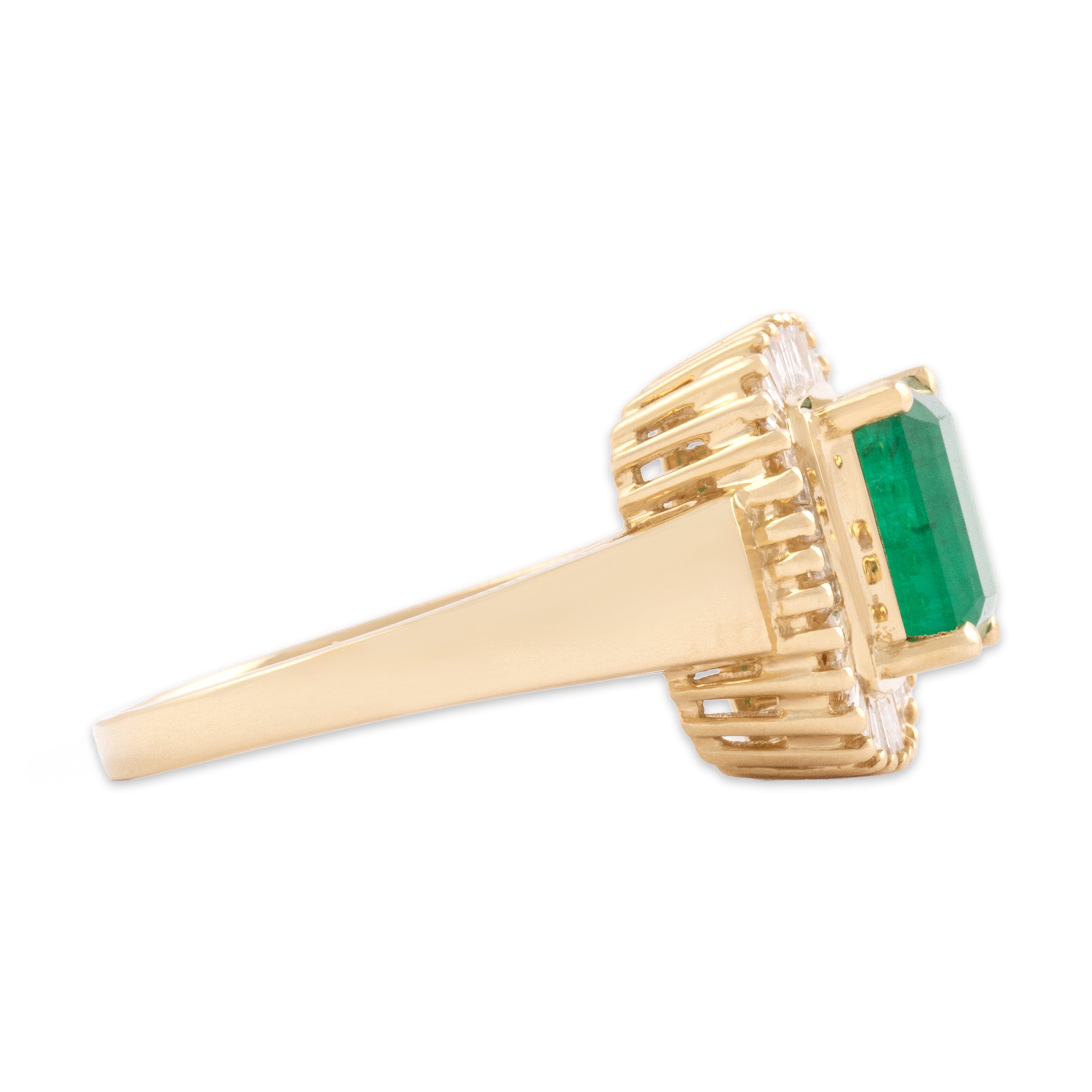 Vintage 14k Yellow Gold 1.41ct Emerald Diamond Striking Halo Ring - Side view
