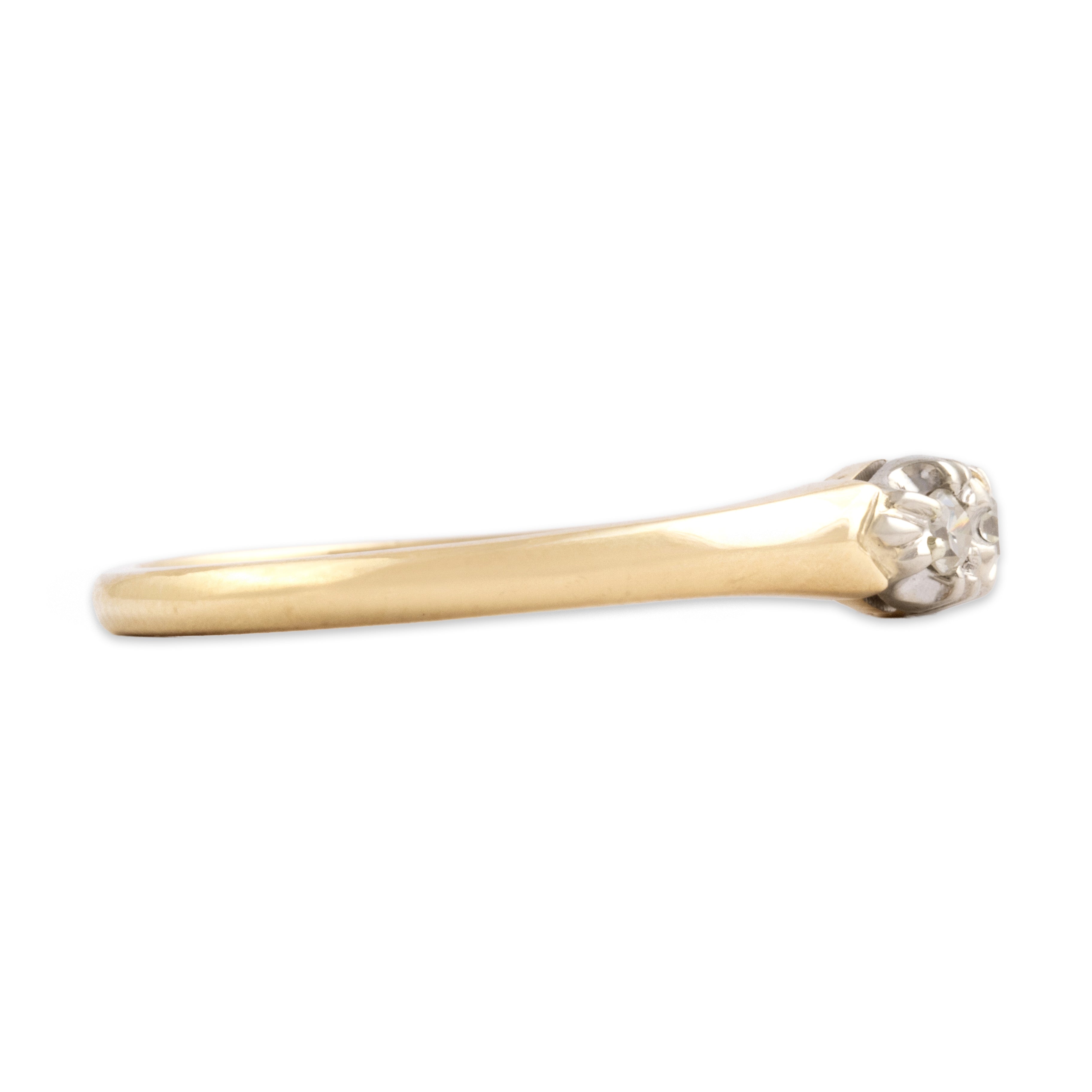 Antique 14k Yellow & White Gold Diamond Elegant Trio Line Ring - Side view